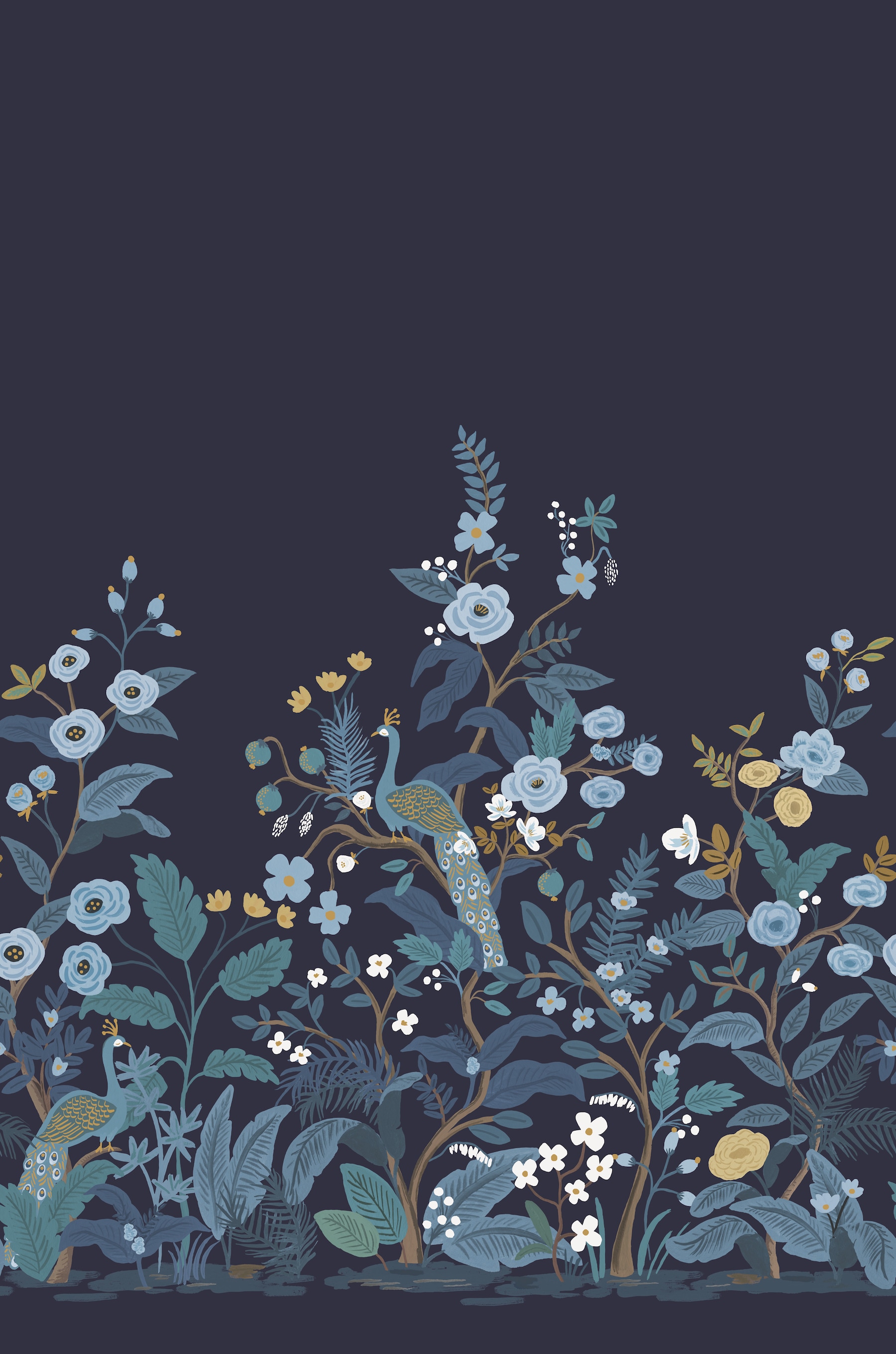 Rifle Paper RP7396M Navy Peacock Wall Mural
