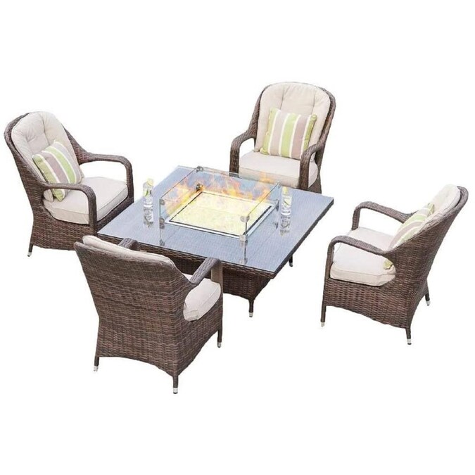Direct Wicker Eton 5 Piece Brown Frame Patio Set With Beige Sunbrella Cushion S Included At Com - High Back Wicker Patio Set