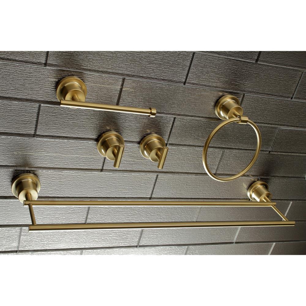 Kingston Brass 5-Piece Concord Brushed Brass Decorative Bathroom Hardware  Set with Towel Bar, Toilet Paper Holder, Towel Ring and Robe Hook