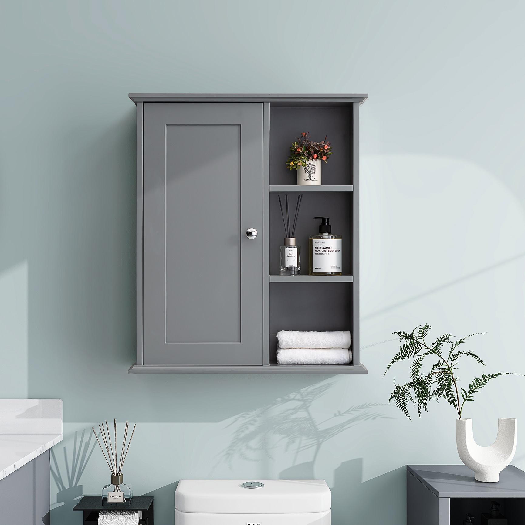 BEARSOLIM 23.6-in x 27.6-in Medicine Cabinet Soft-closing MDF Bathroom Wall Cabinet