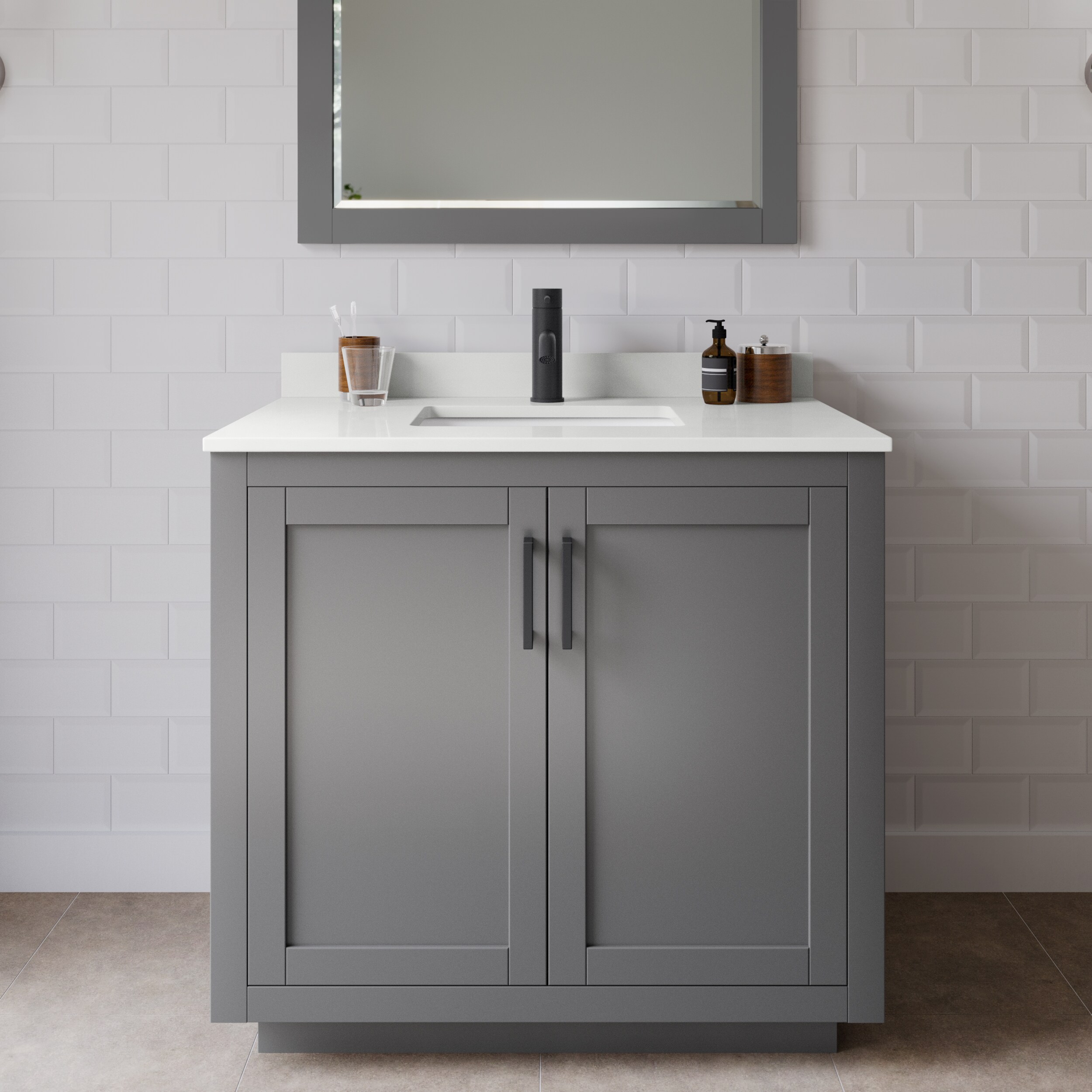 Wyndham Collection WCF292936SGBWQUNSMXX Miranda 36-in Dark Gray Undermount Single Sink Bathroom Vanity with White Quartz Top