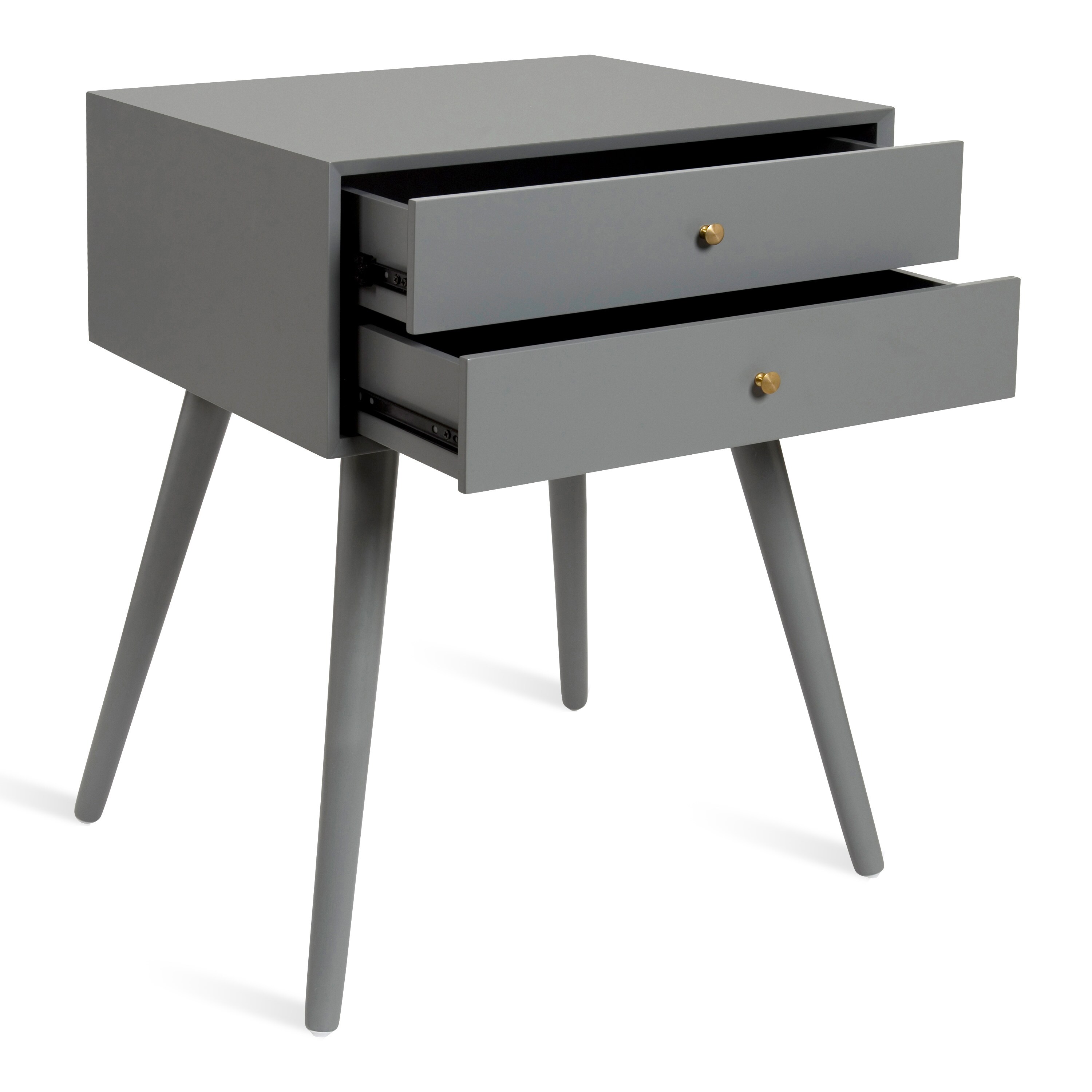 Gray Wooden Midcentury Modern Side Table with Storage Drawers
