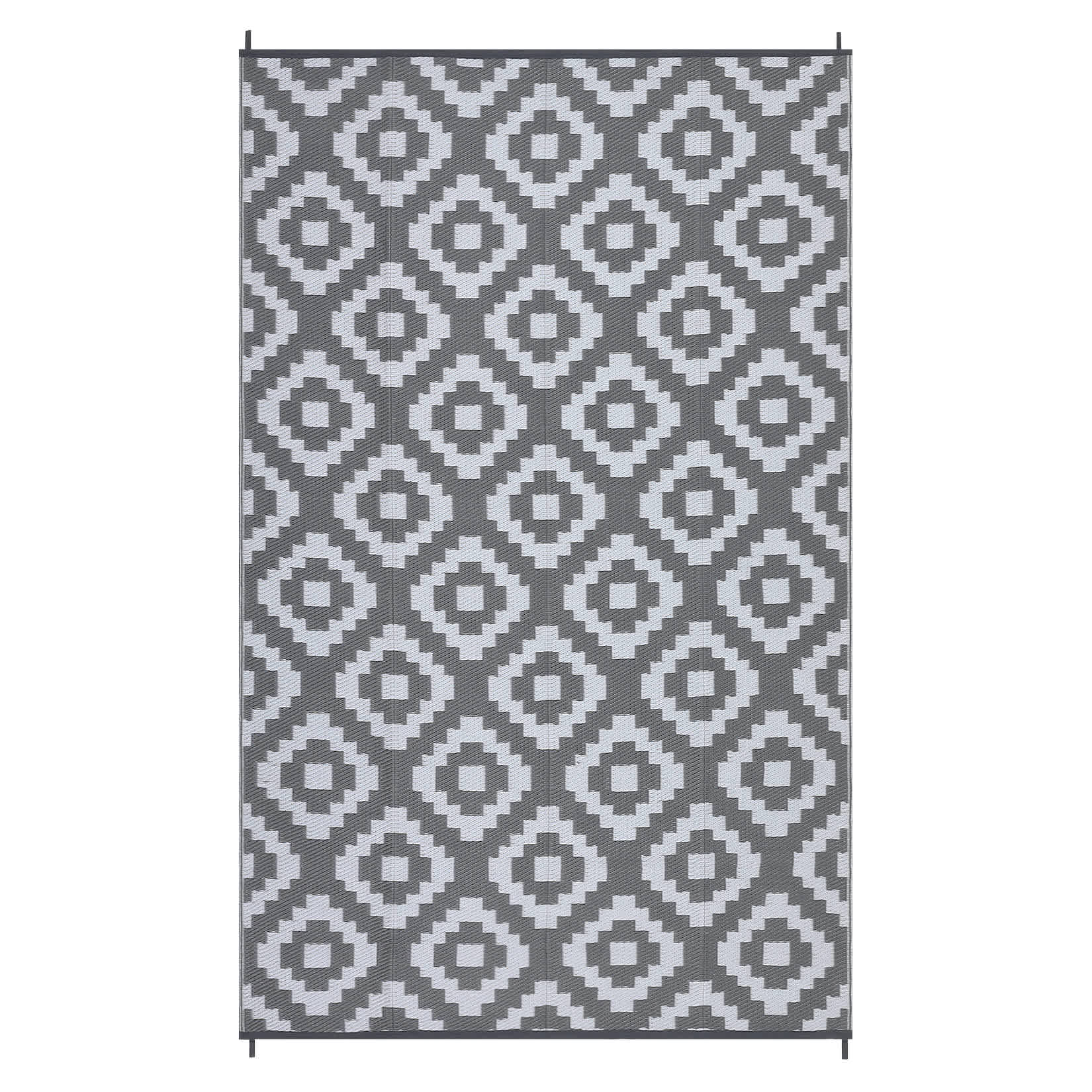 Qeetex LSN-PHO-0ZTMGY4B 9 x 12 ft Plastic Gray and White Rectangular Beach Front Porches Patio Picnic RV Camping Garage Grid Modern Area Rug