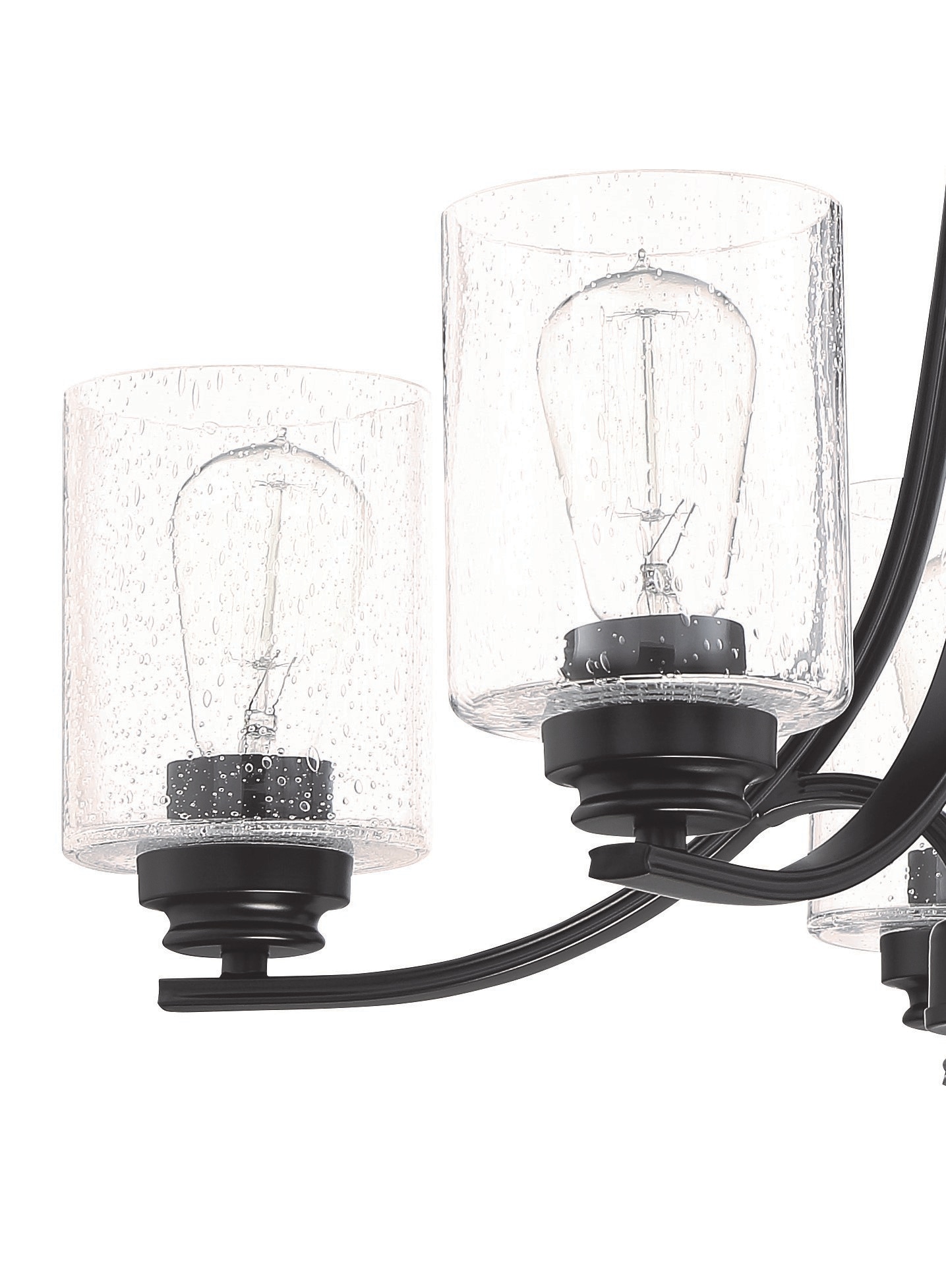 Flat Black and Clear Seeded Glass 5-Light Chandelier