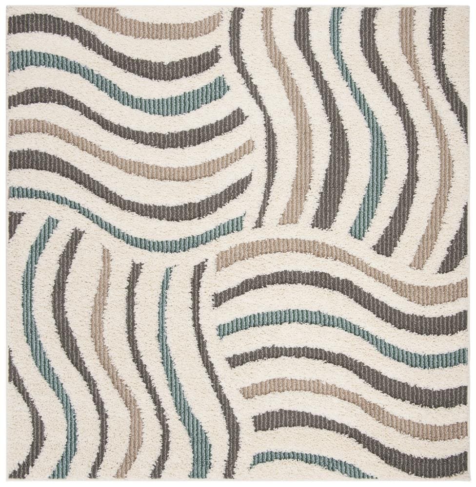 Safavieh SGG178A-7SQ Santorini Verna Shag 7 x 7 (ft) Loomed Microfiber Cream/Multi Square Indoor Abstract Mid-Century Modern Area rug