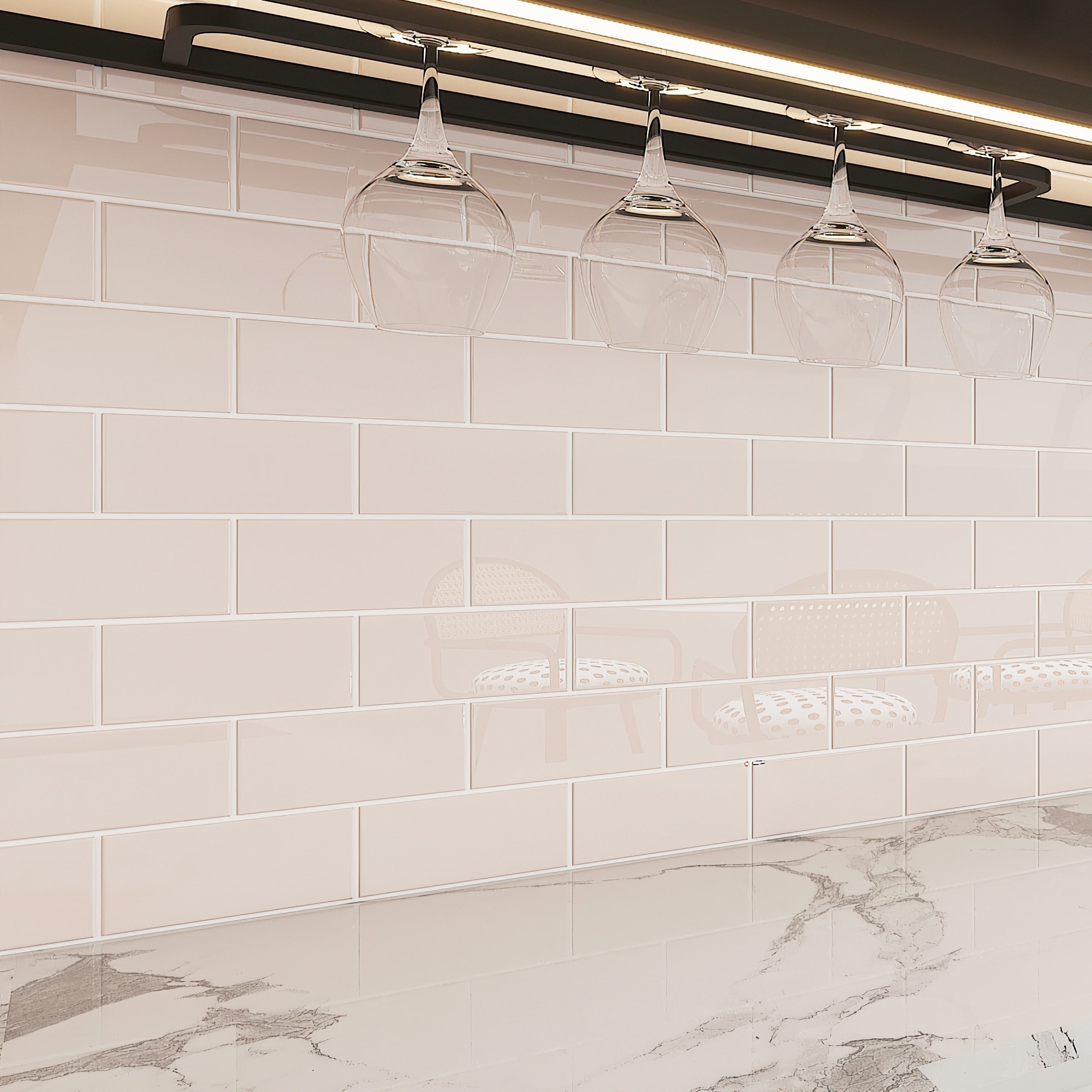 Giorbello (Sample) 3x6 glass subway tiles Rose Pale Pink 3-in x 6-in Glossy Glass Brick Subway Wall Tile