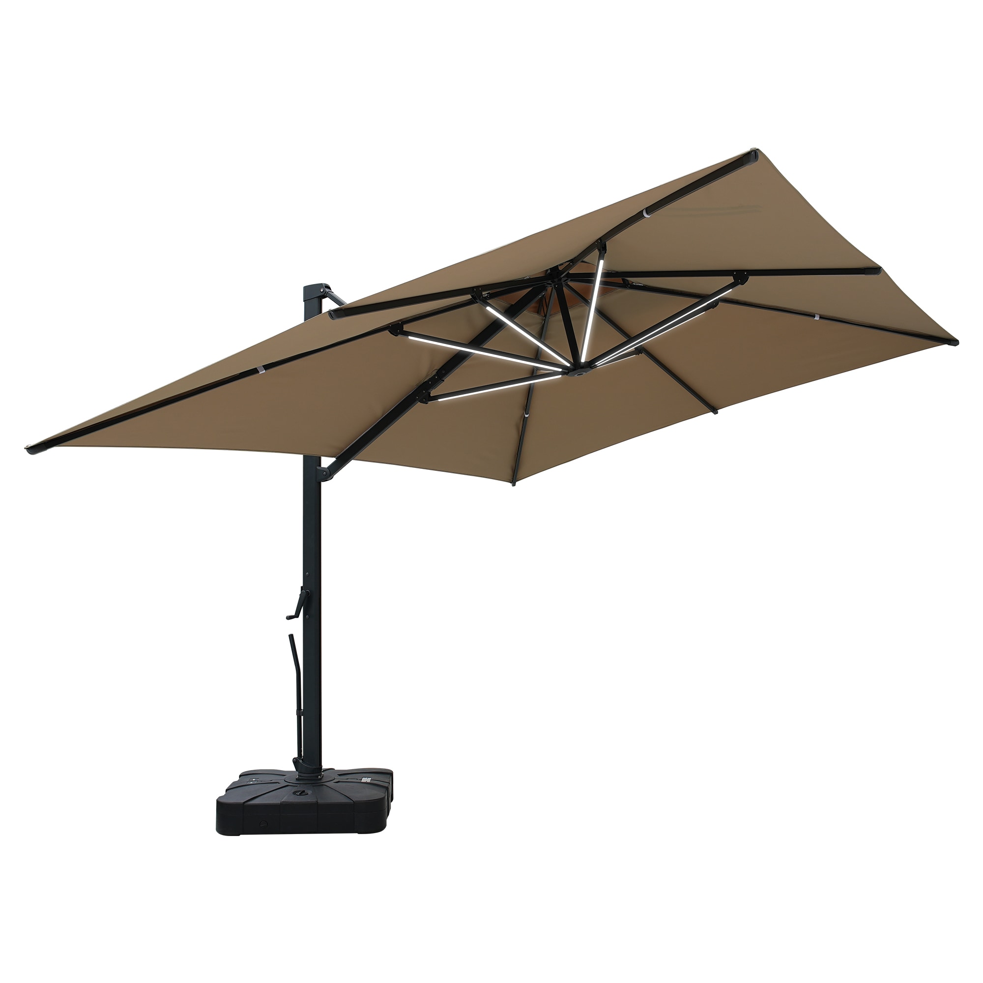 Mondawe 13-ft Aluminum Tan Cantilever Patio Umbrella With Base In The ...