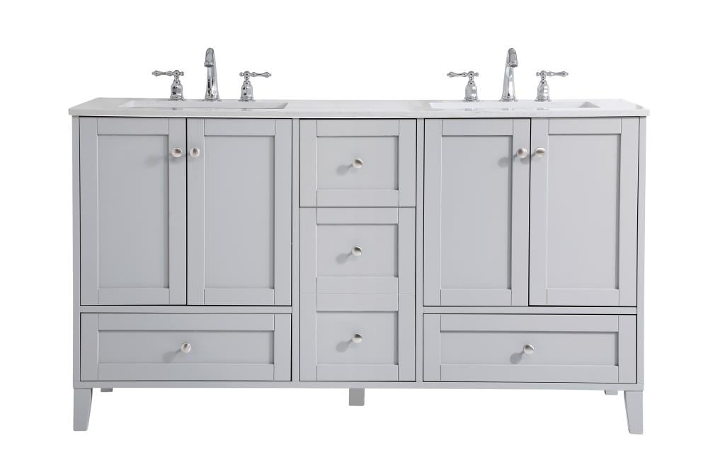 Sommerville 60" Gray Double Quartz Top Bathroom Vanity