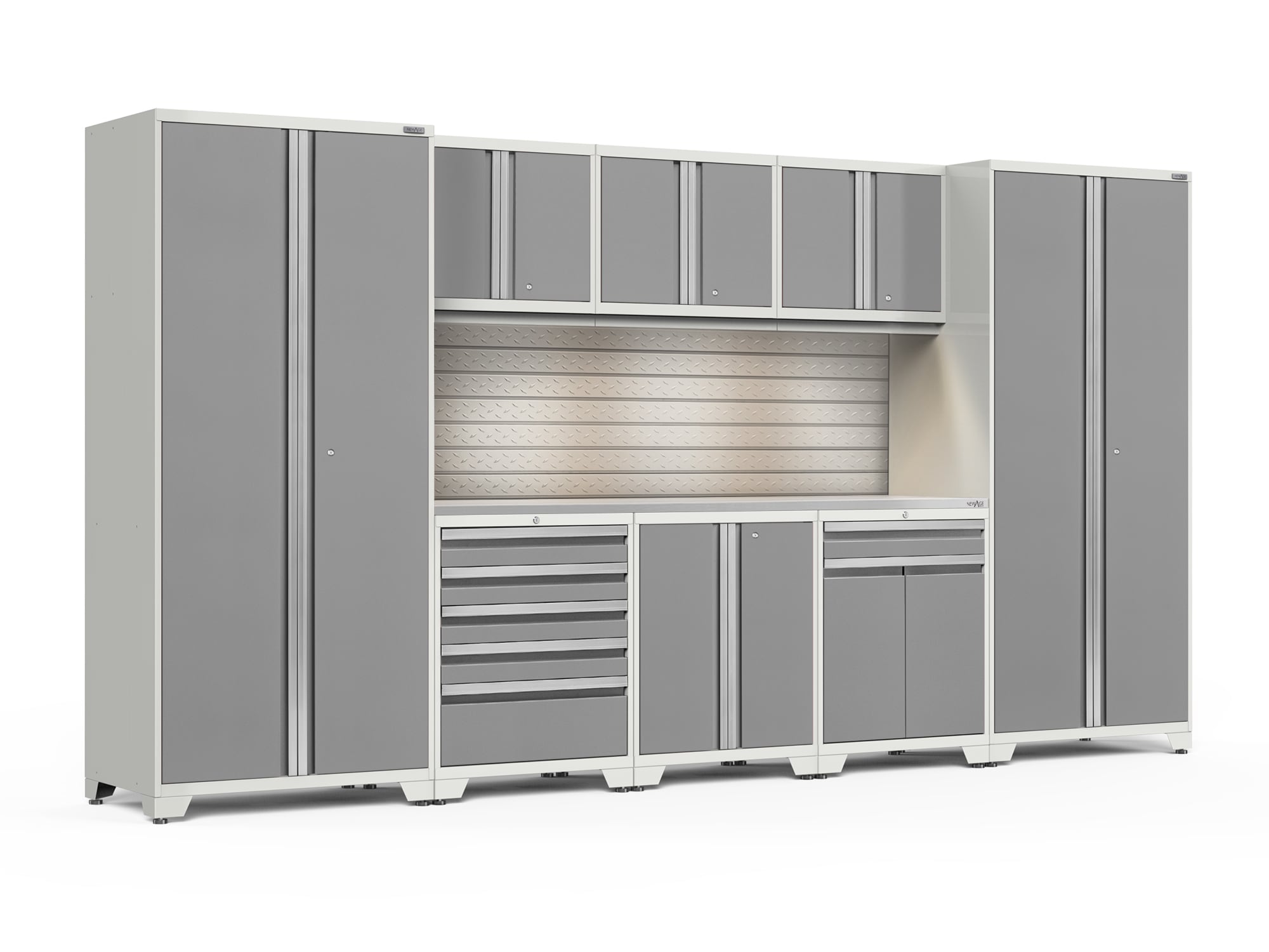 NewAge Products 58860 156-in W x 84.75-in H x 24-in D 8 -Cabinets Steel Platinum Garage Storage System