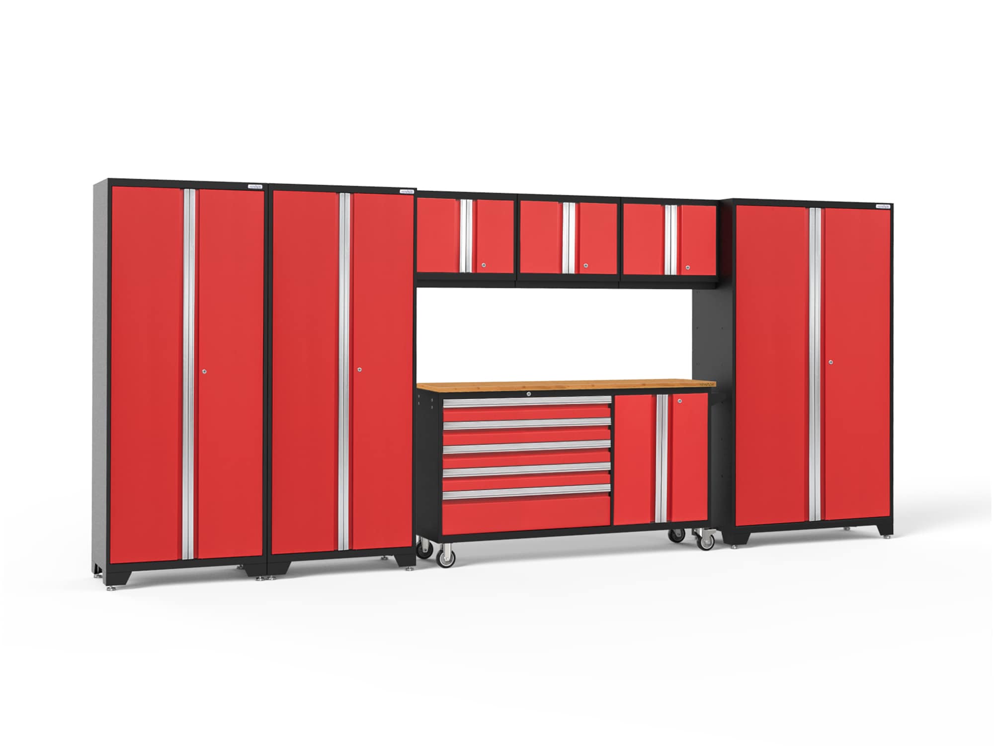 NewAge Products 56341 174.0-in W x 77.25-in H x 18.0-in D 7 -Cabinets Steel Deep Red Garage Storage System