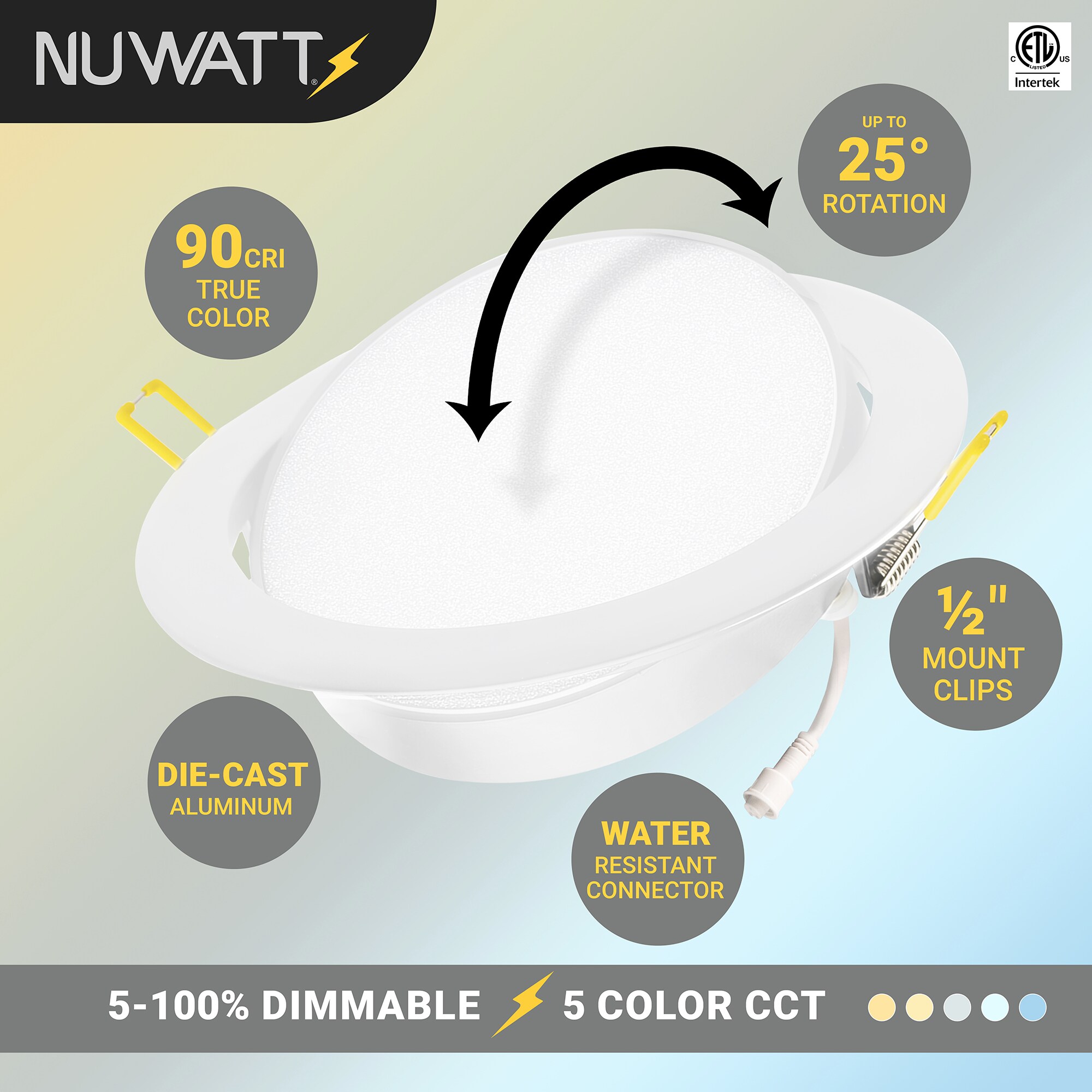 6-Pack White Adjustable 6'' LED Recessed Lighting Kit with Aluminum Trim