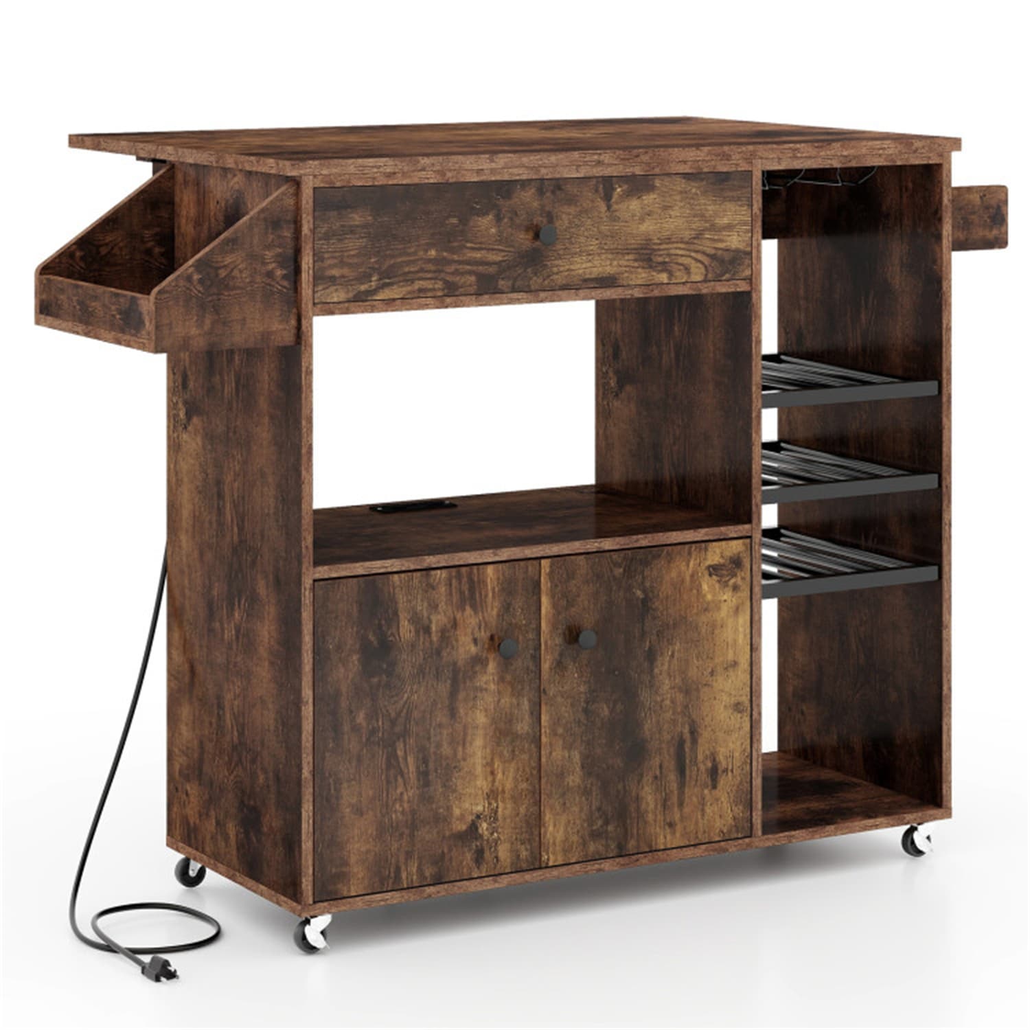 BABOOM Blue Mdf Base with Wood Top Rolling Kitchen Island (29.33-in x 39.8-in x 33.7-in)