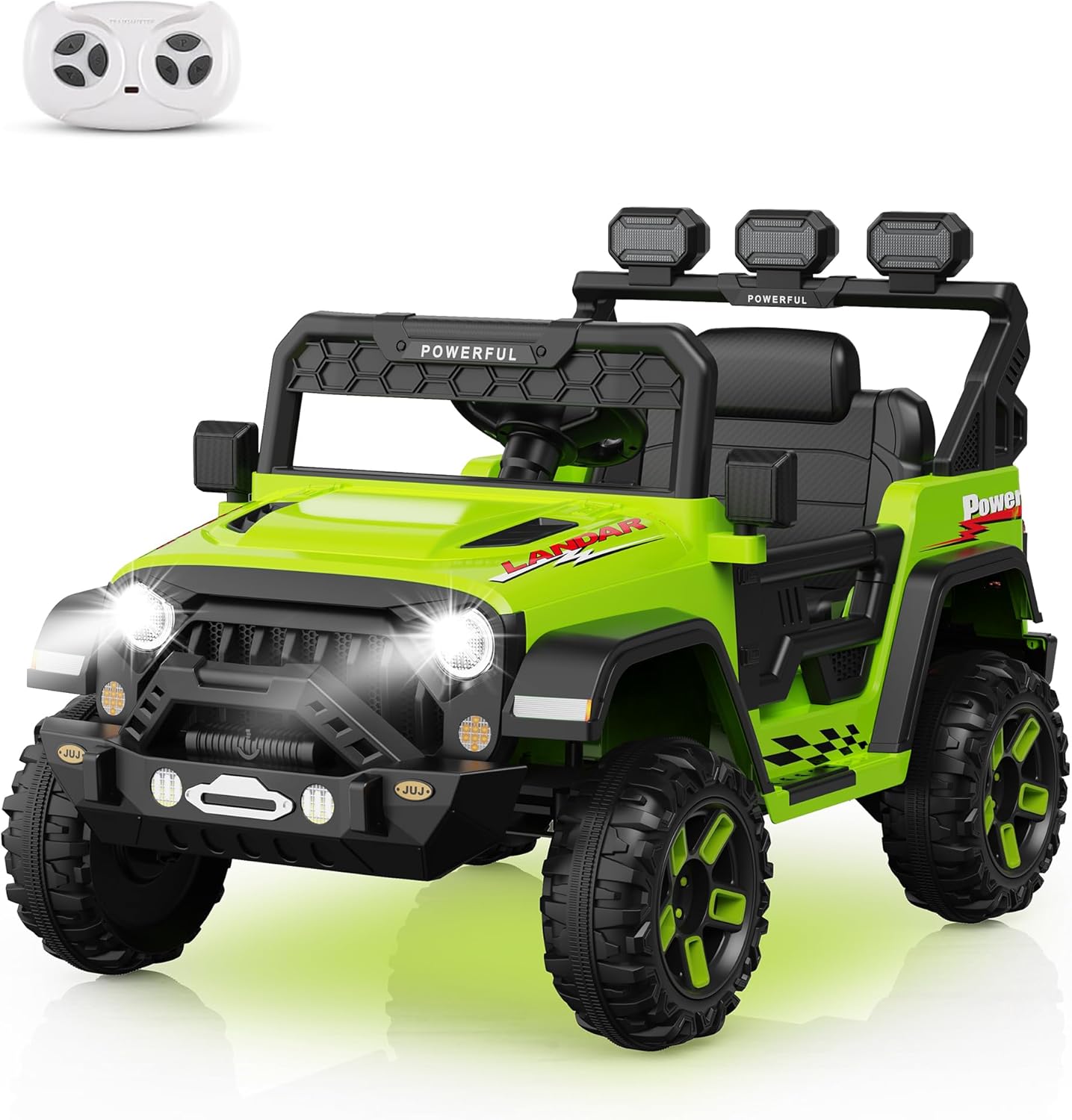 Qeetex CARPTO0ZC7SSFA 12V Kids Ride On Car With Parental Remote Control Bluetooth Led Lights Music And Three Speed Modes For Toddlers Green