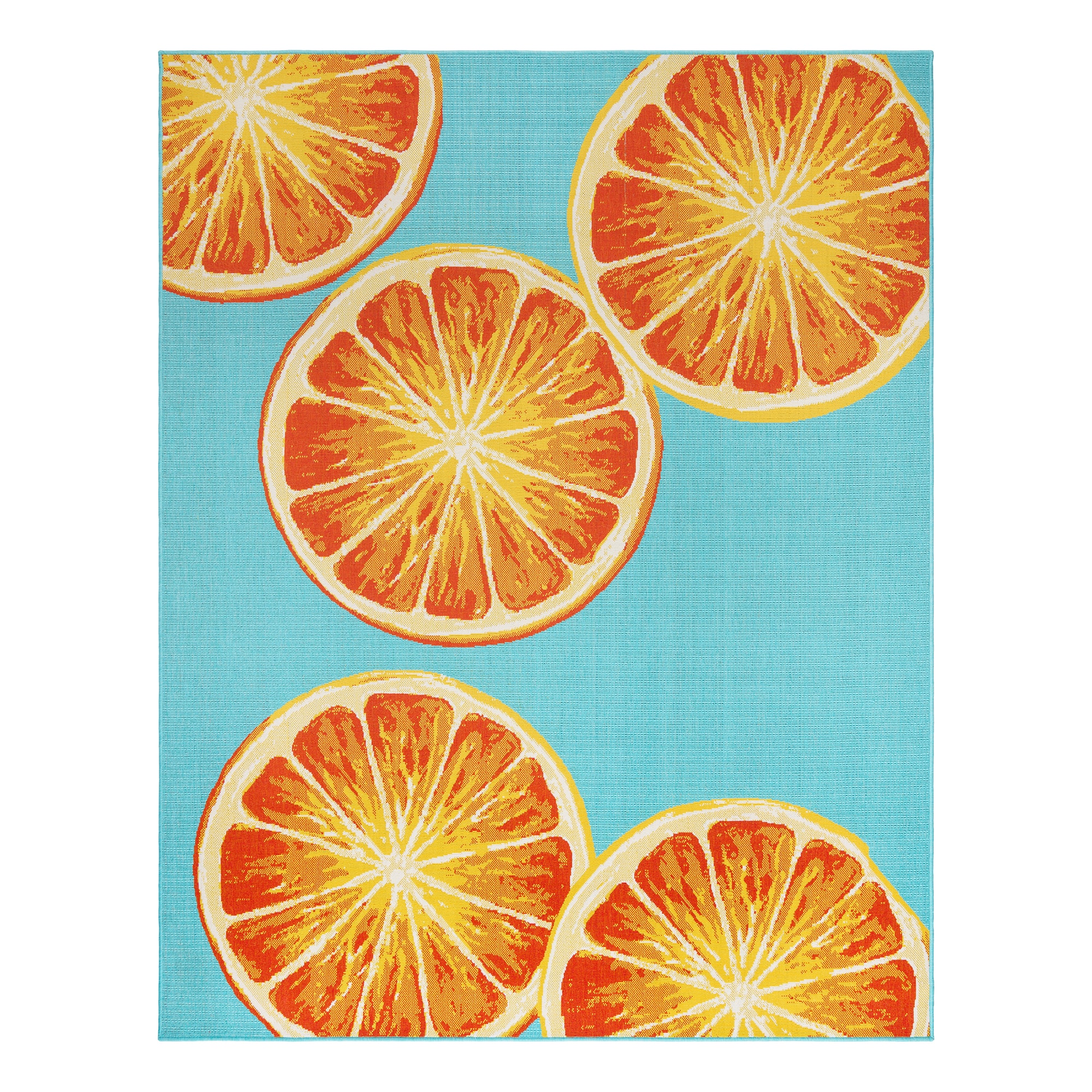 Teal and Orange Slices Flat Woven 6' x 9' Indoor/Outdoor Rug