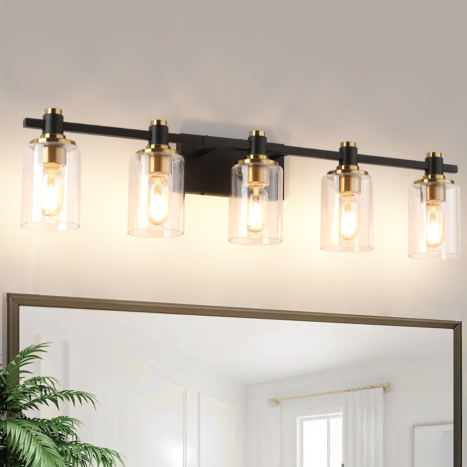 DAYAUM 34.65in. 5-Light Matte Black and Gold Modern Bathroom Vanity Light with E26 Base and Up/Down Mounting