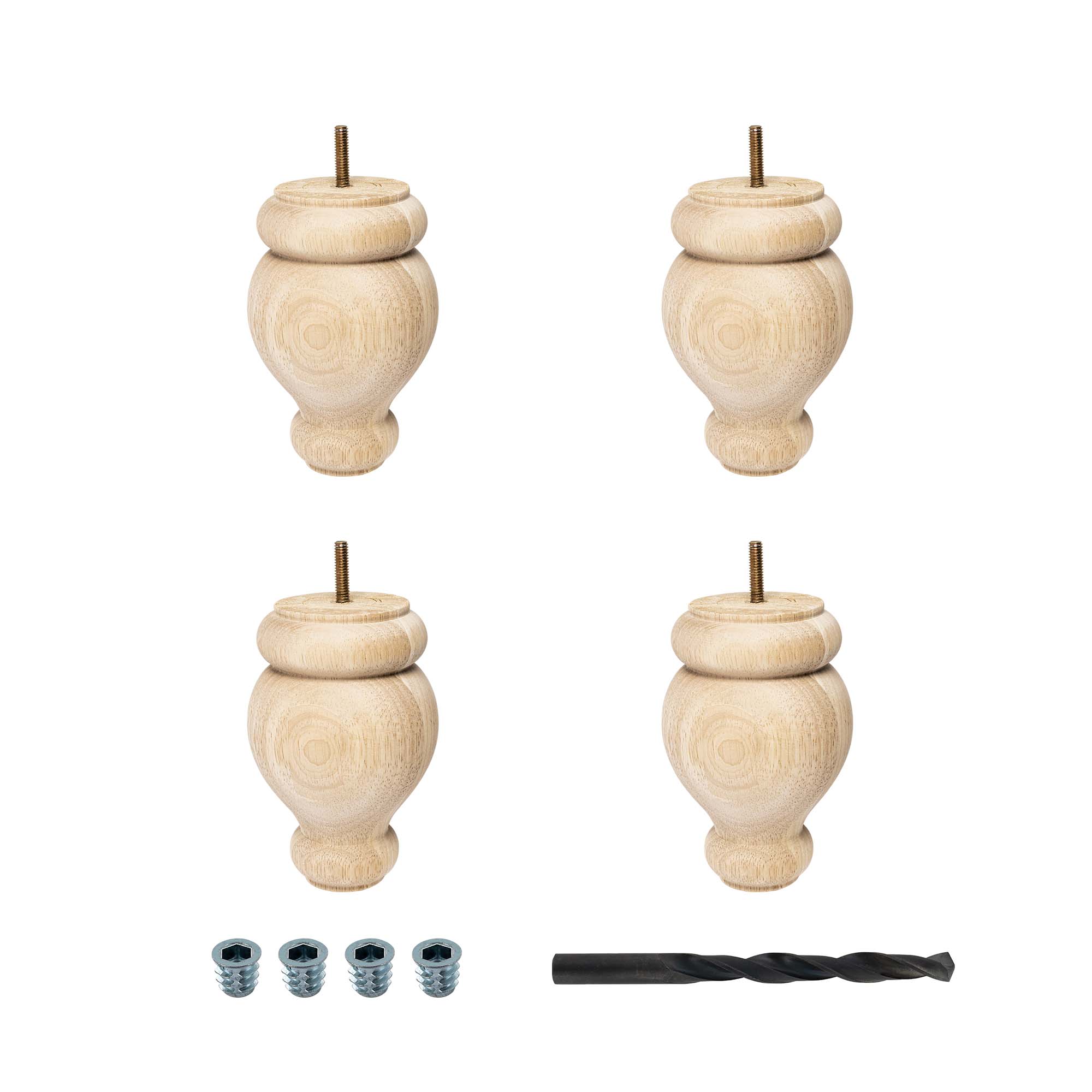 6-inch Unfinished Rubberwood Bun Foot Sofa and Chair Legs
