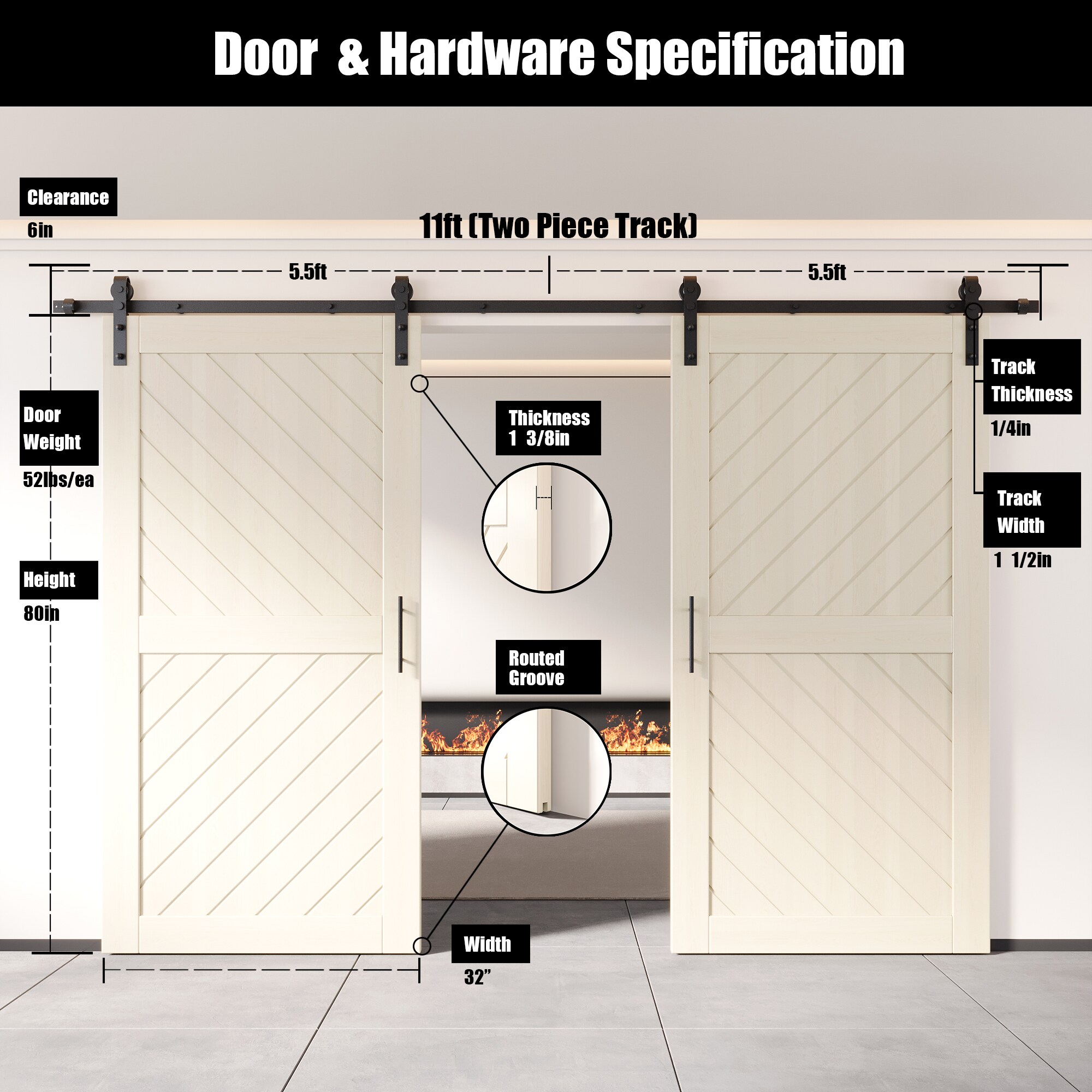 HOMACER YT2H132C-XT4-3280-TG Barn-Doors - View #2
