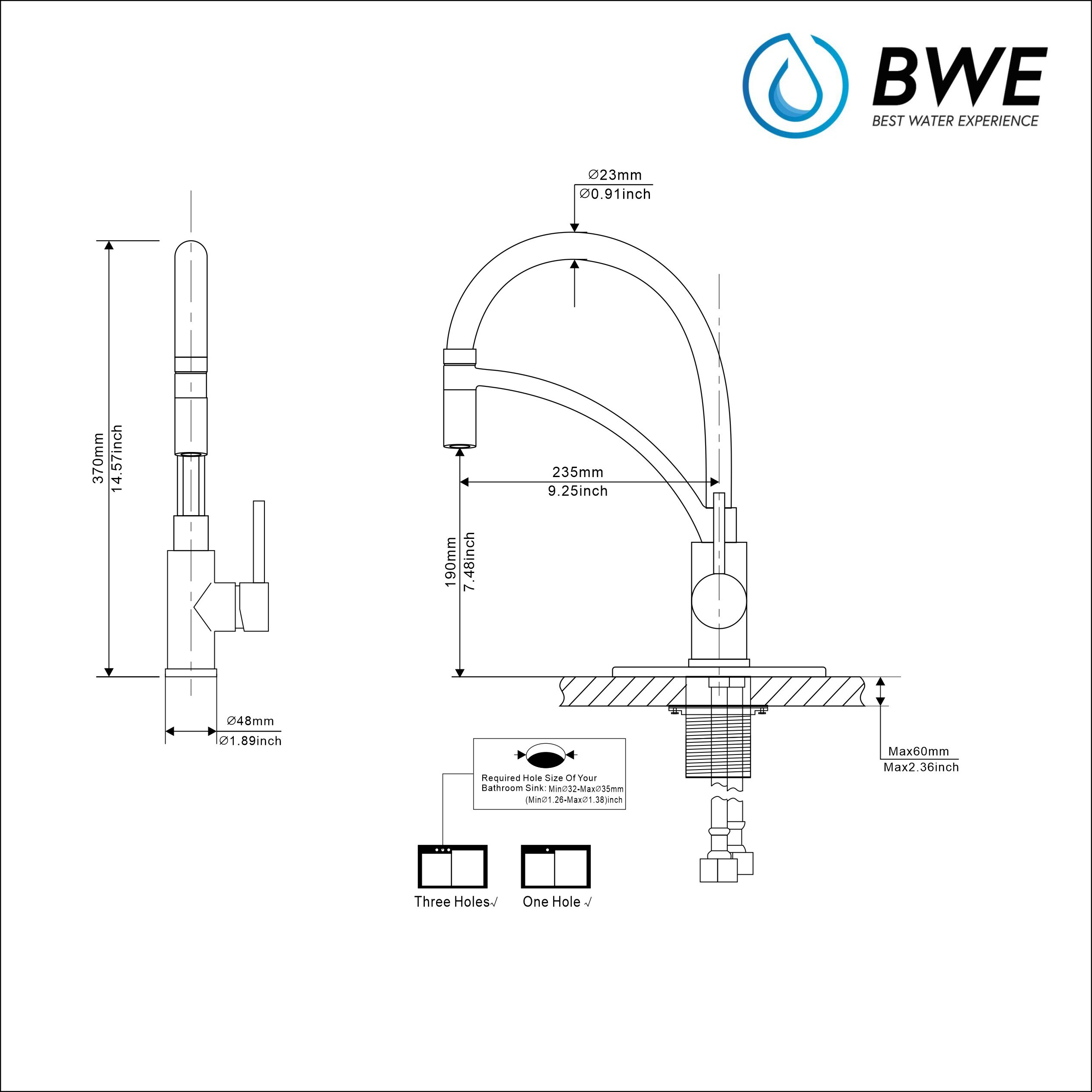 BWE A-94014 Single Kitchen Faucet Polished Chrome Single Handle ...