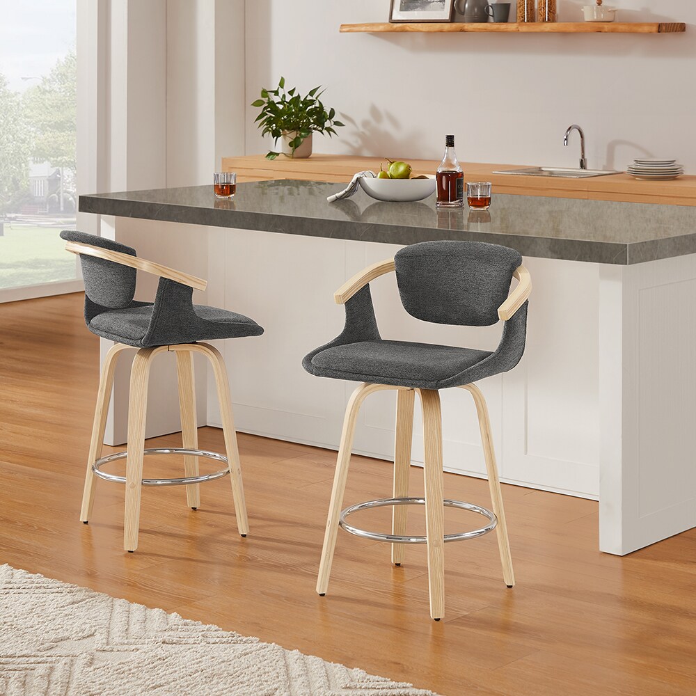 Art Leon BS020-1-BK Black 21.26-in H Short (less than 23-in) Square Seat Upholstered Swivel Wood Bar Stool with Arms