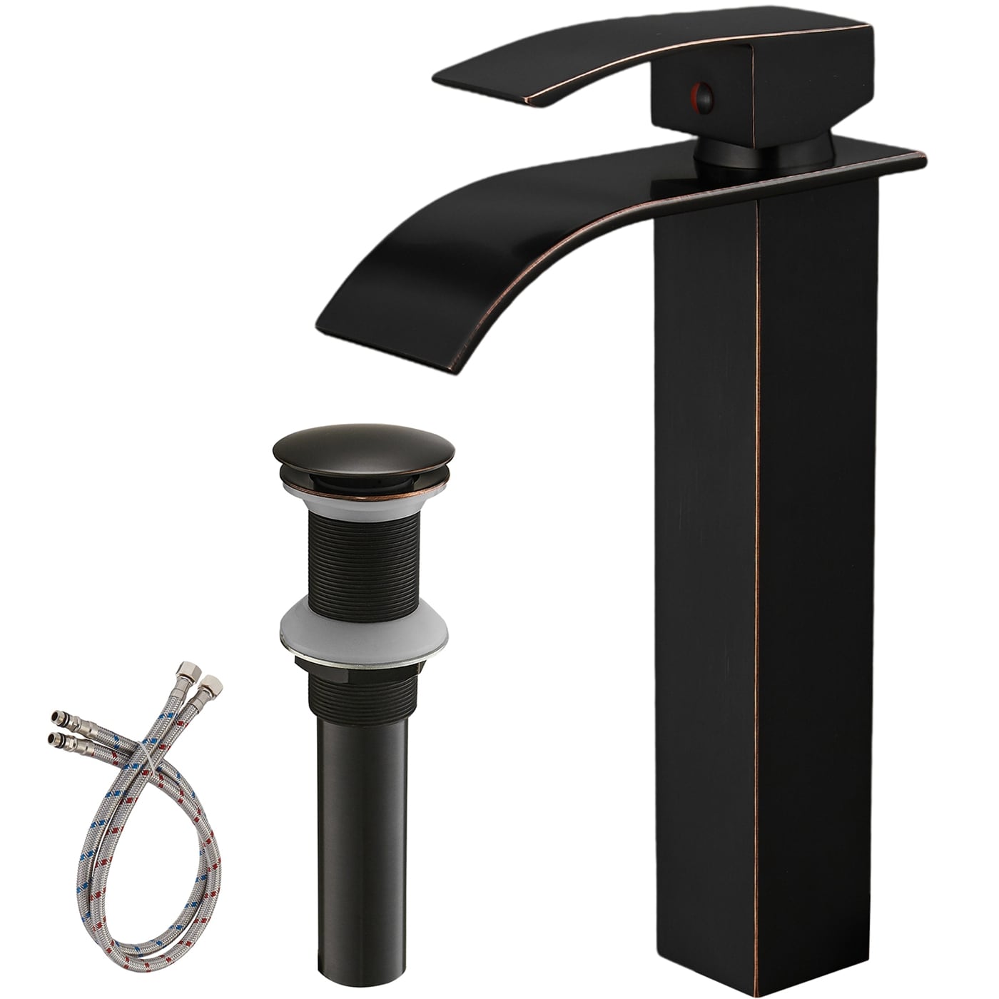 WELLFOR FH76565H-N-2 Oil Rubbed Bronze Single hole 1-handle Waterfall Residential Handle Bathroom Sink Faucet with Drain