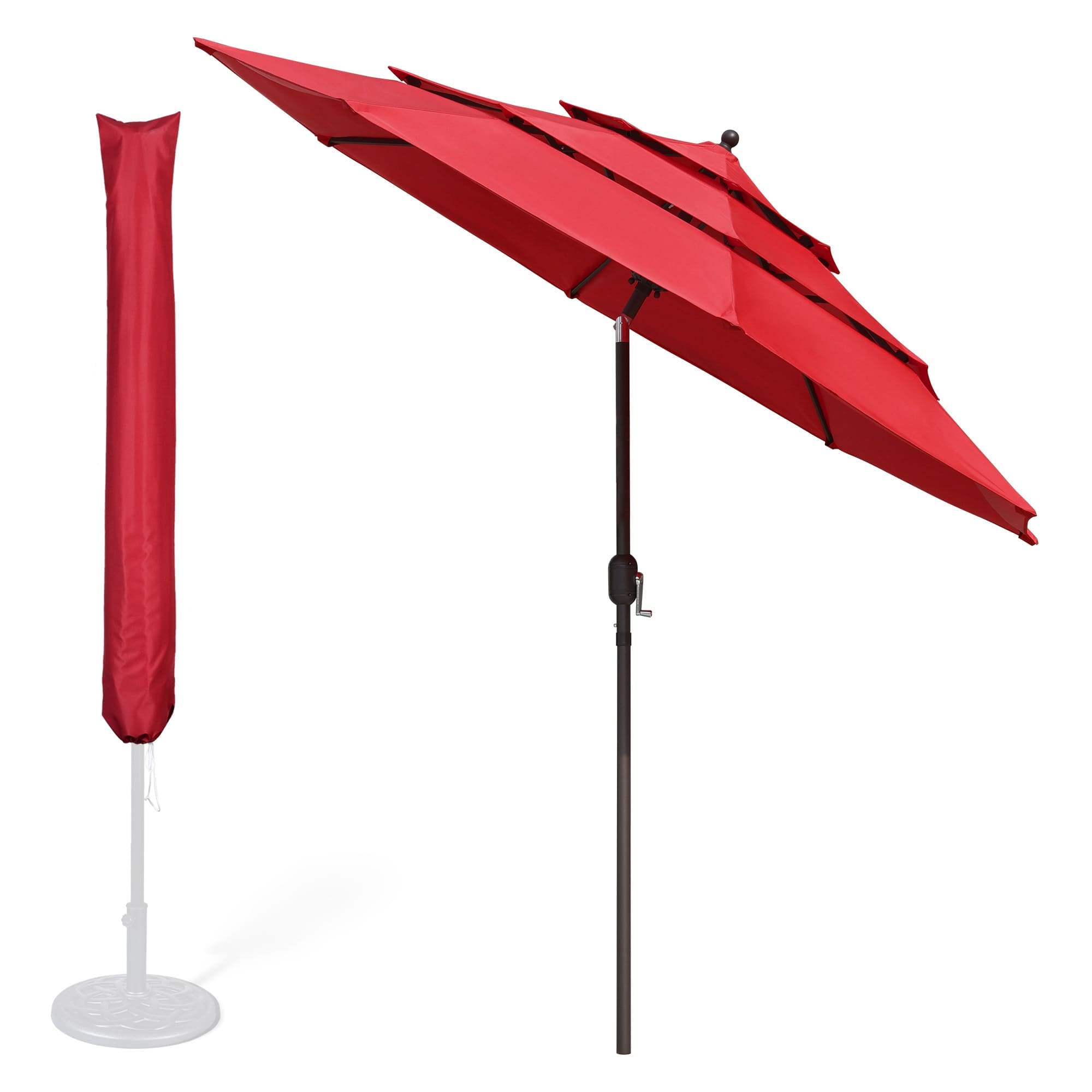 Yescom 07UMBSET010-10FT-LO 10 Ft 3 Tier Patio Umbrella with Protective Cover Crank Push to Tilt Garden