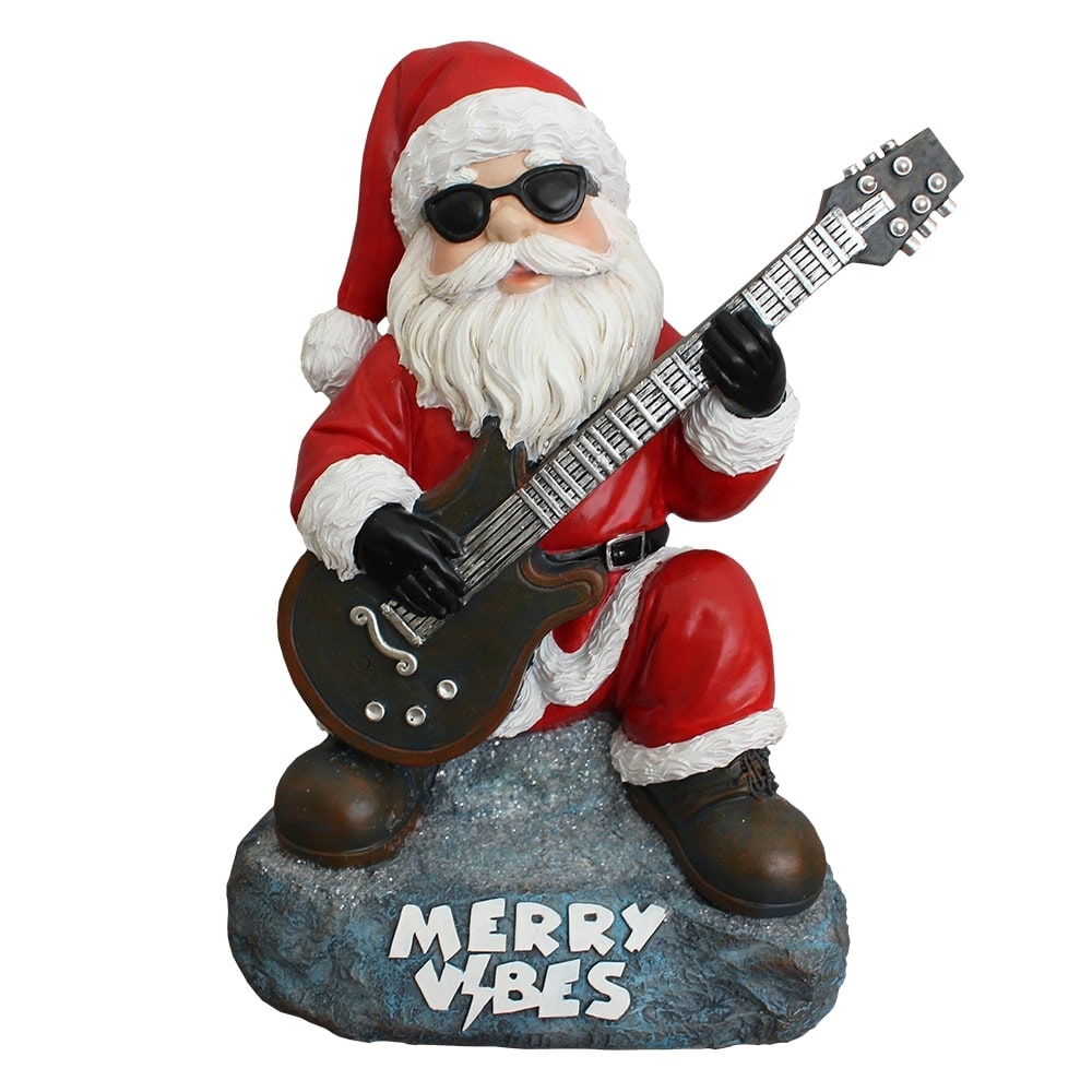 OrnamentallyYou Merry Vibes Rockstar Santa Christmas Figurine 10-in Rock n Roll Lover Gift Garden Statue #RSTATUE1047