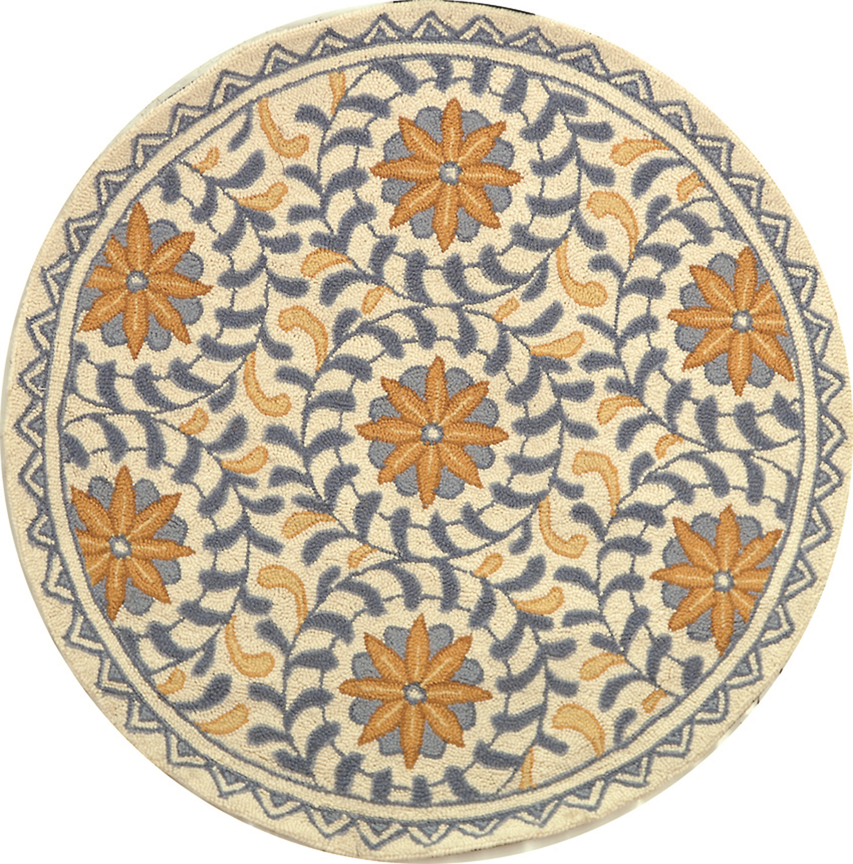 Chelsea Round Blue Floral Handmade Wool Rug