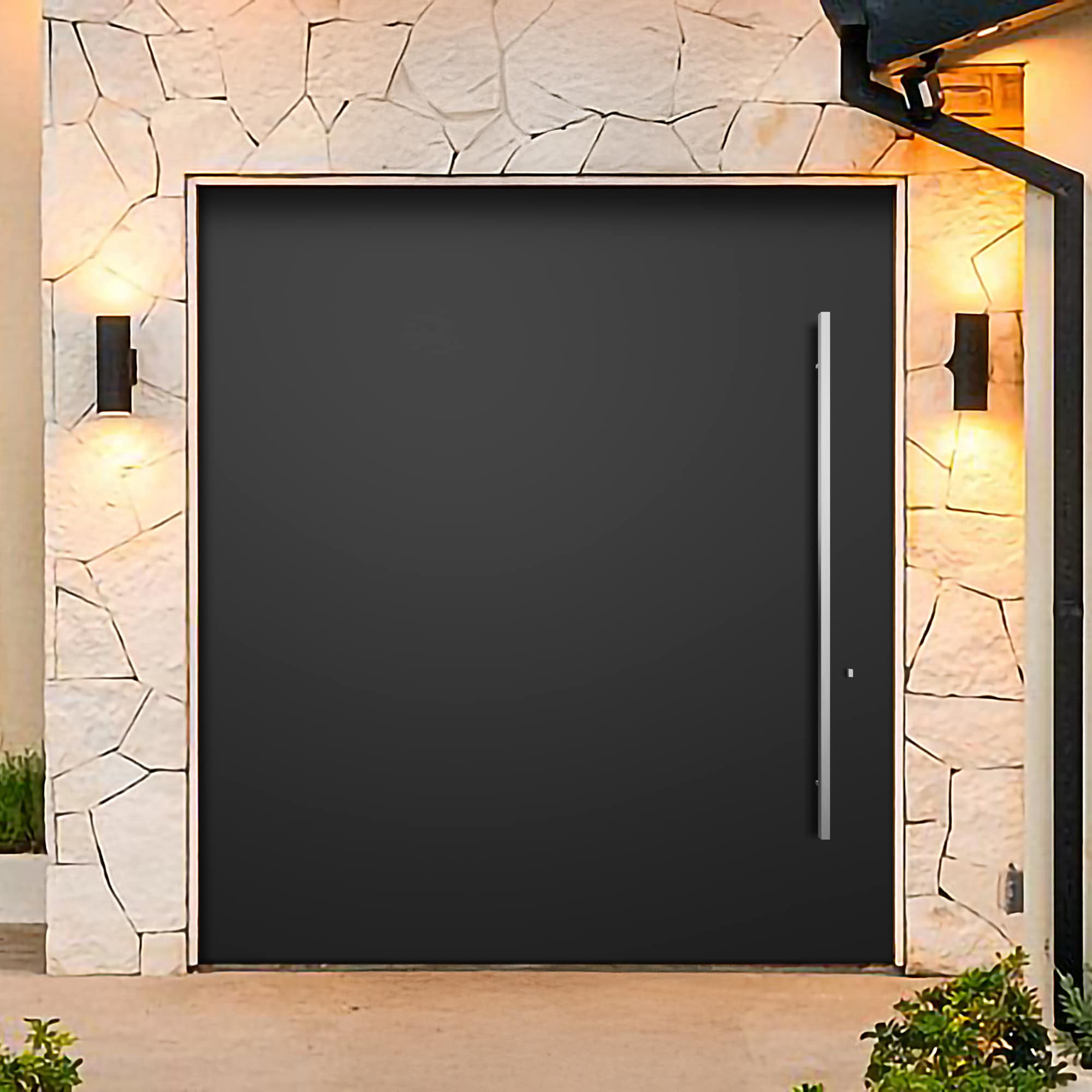 Panda Windows and Doors PL1003-7280 Discovery 72-in x 80-in x 4-5/8-in Engineered composite No glass Universal reversible Black Aluminum Composite Material Painted Prehung Front Door Insulating core