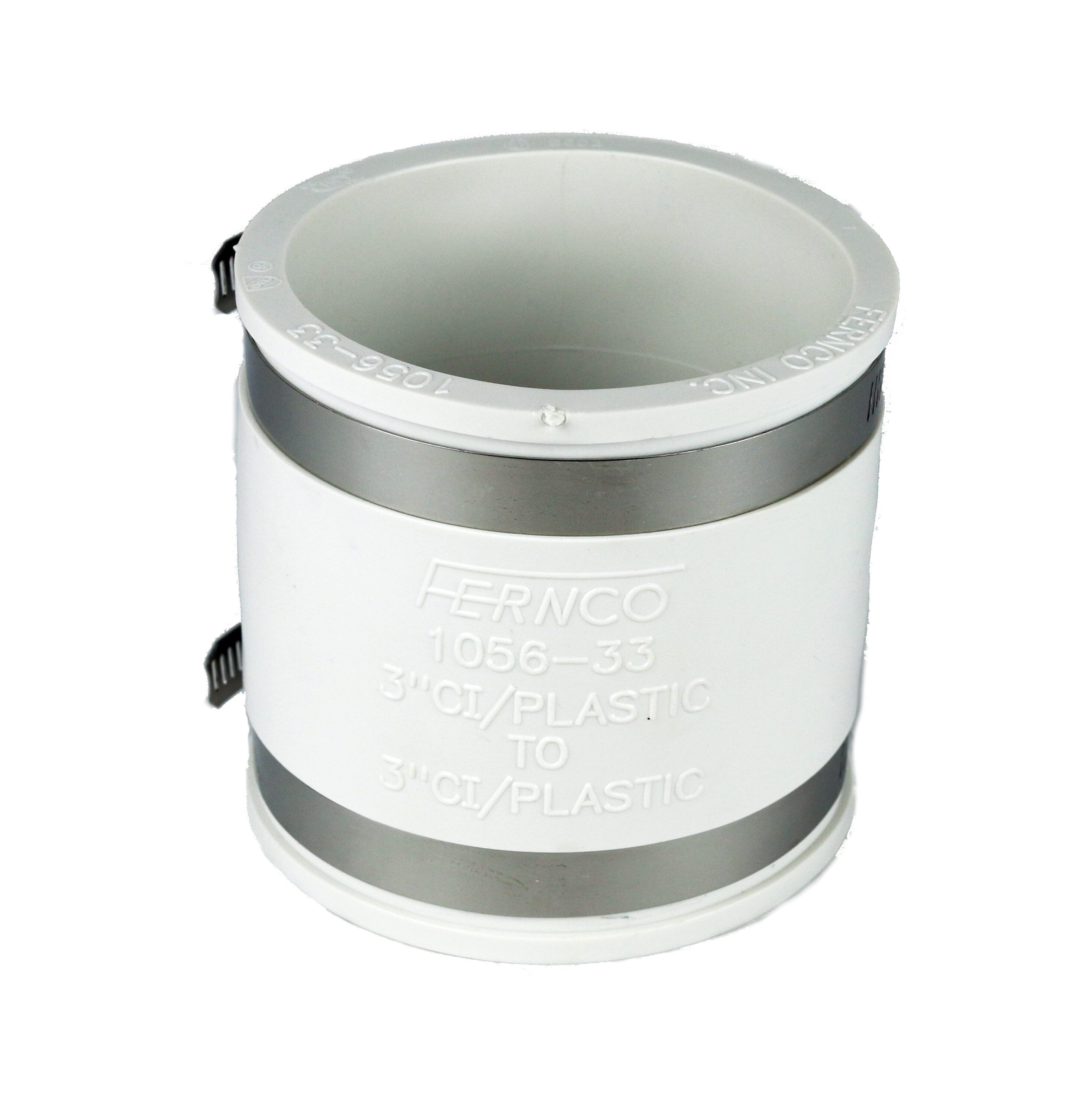 Fernco P1056-33W  1056-33 Flexible PVC Pipe Coupling For Cast Iron, Plastic or Steel To Cast Iron, Plastic or Steel Plumbing Connections, White