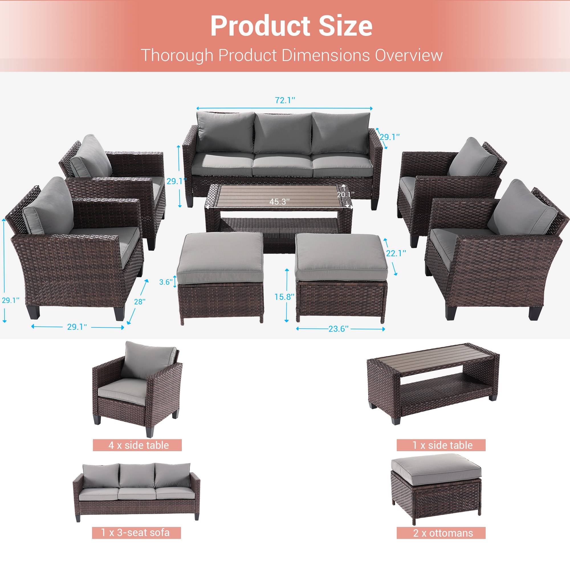 Sonkuki SD-PS-115BGY-S2T1 Patio-Conversation-Sets - View #2