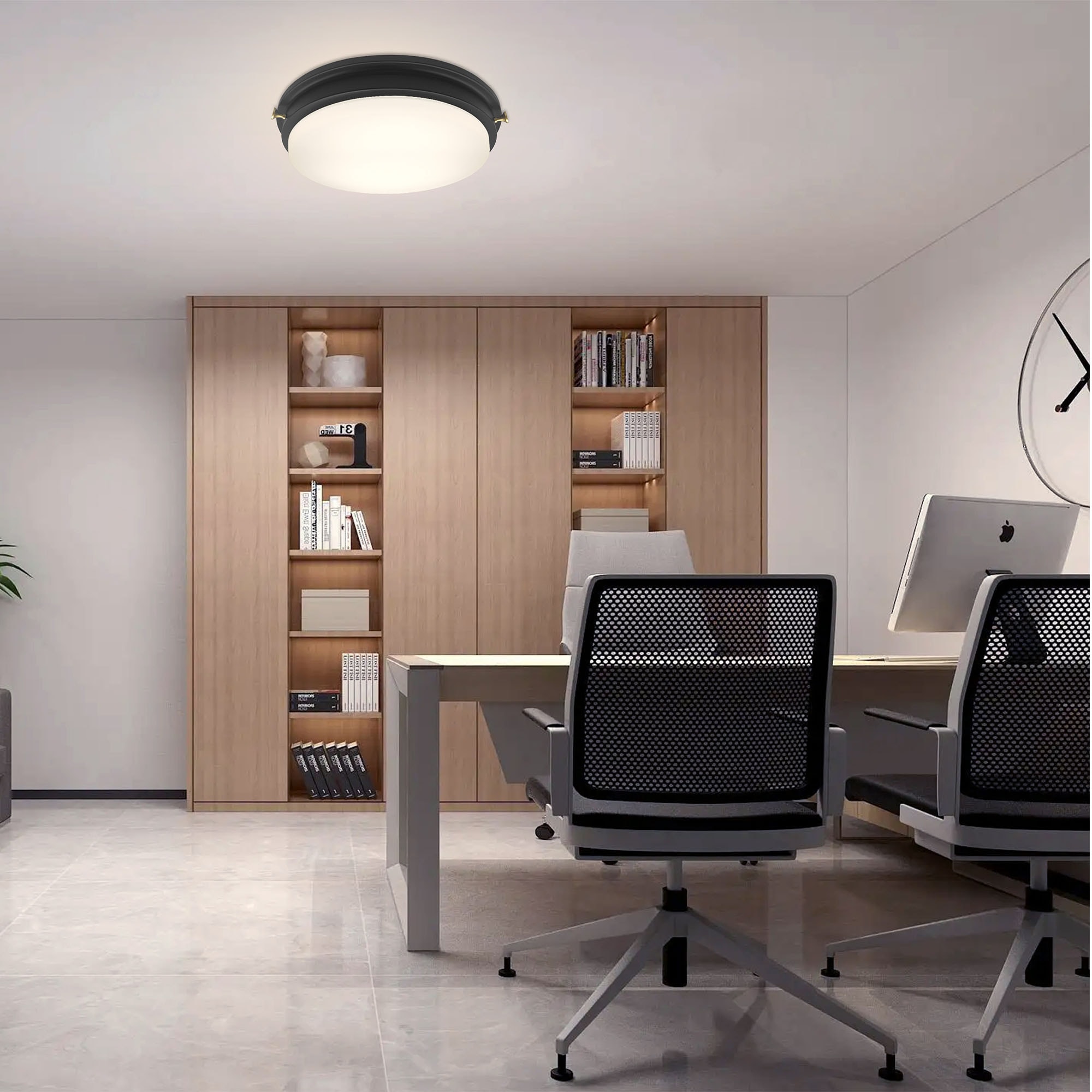14'' Matte Black LED Flush Mount Ceiling Light with Frosted Glass Shade
