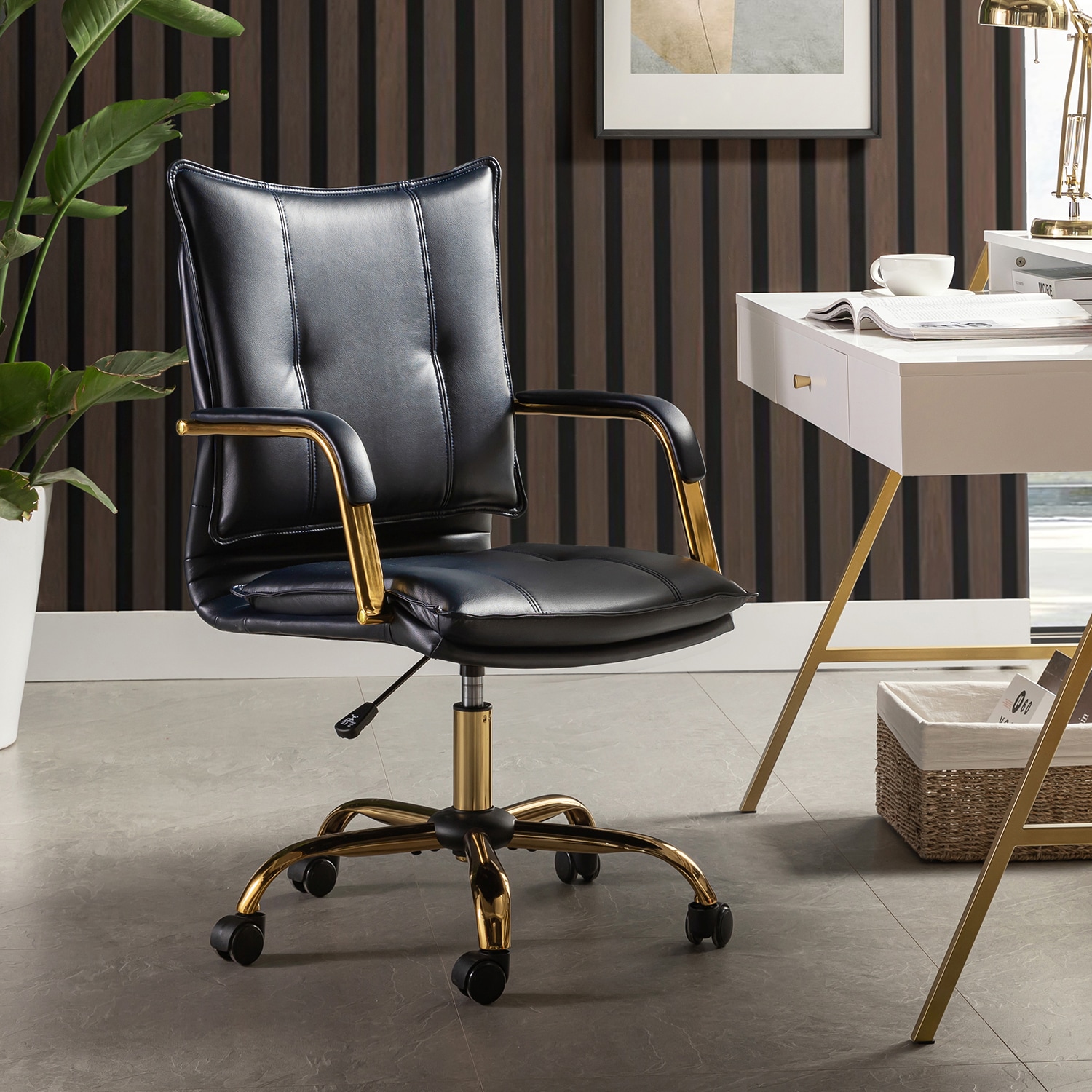 14 Karat Home OFHT0417-NAVY Navy Contemporary Adjustable Height Swivel Polyurethane Task Chair