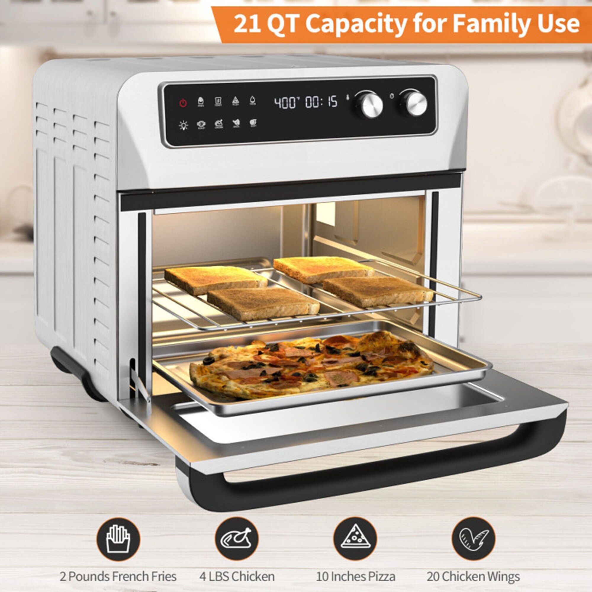 Mondawe 6-Slice Silver Convection Toaster Oven (-Watt) in the Toaster Ovens  department at