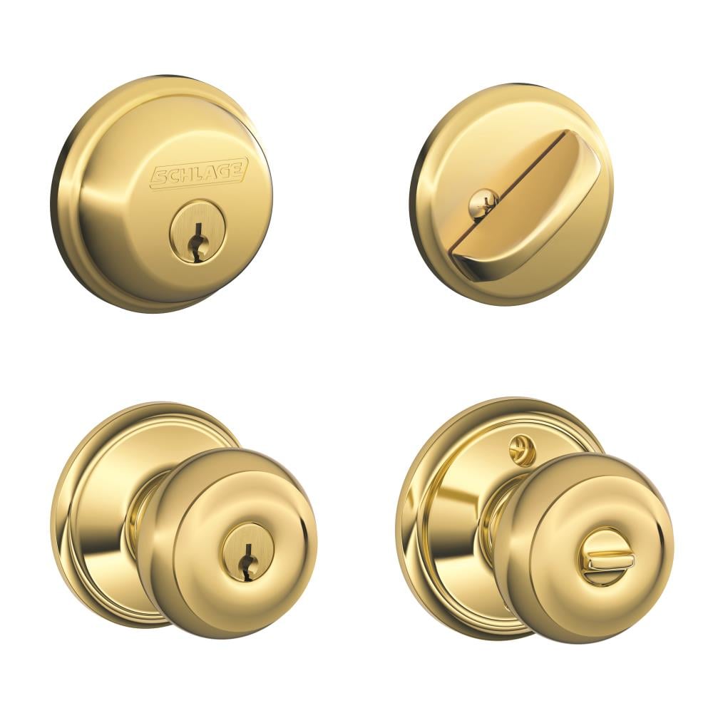 Schlage FB50 Georgian Bright Brass Exterior Single-cylinder deadbolt Keyed  Entry Door Knob Combo Pack (2-Pack) in the Door Knobs department at 