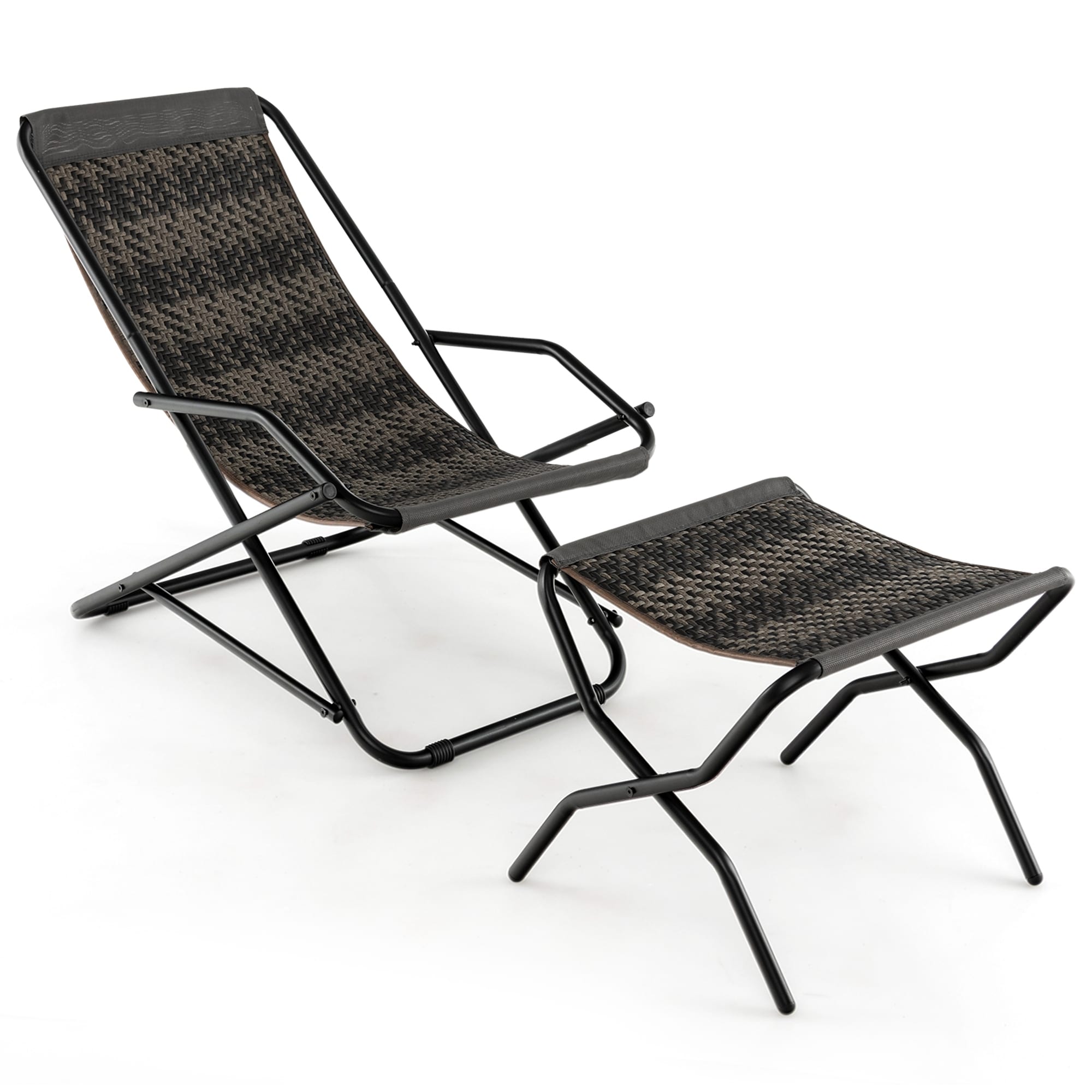 Costway NP11013GR Rattan Grey Rattan Frame Rocking Chair with Solid Seat