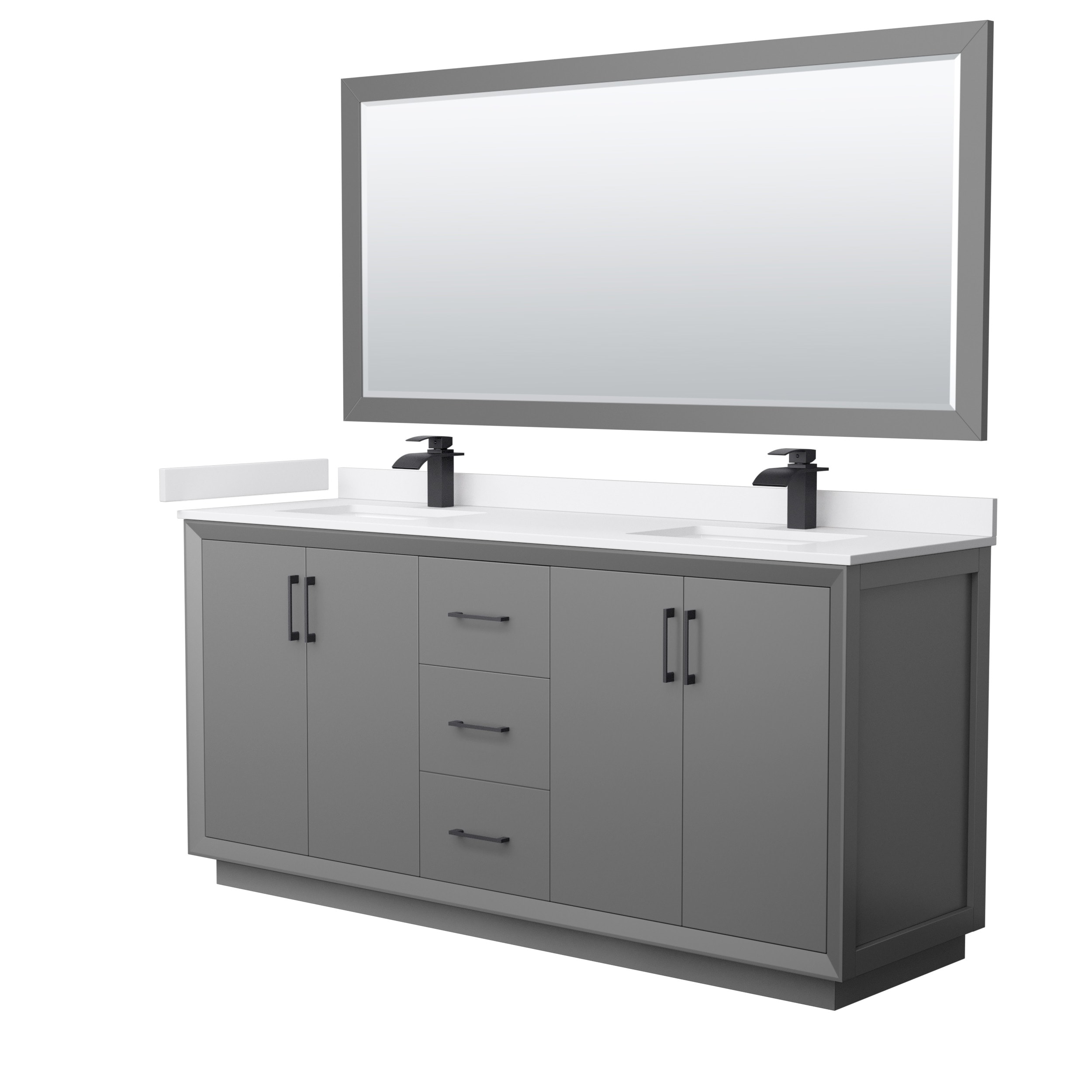 Wyndham Collection WCF414172DGBWCUNSM70 Strada 72-in Dark Gray with Matte Black Trim Undermount Double sink Bathroom Vanity with White cultured marble Cultured marble Top (Mirror Included)