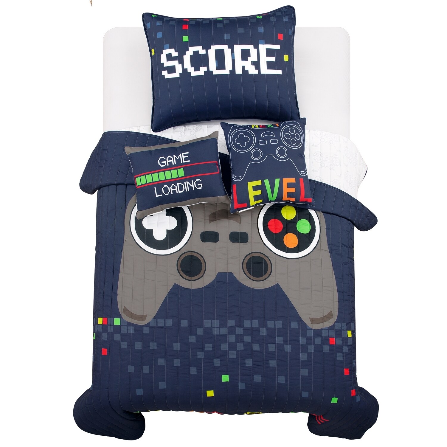 Navy Twin Reversible Boys' Video Game Quilt Set