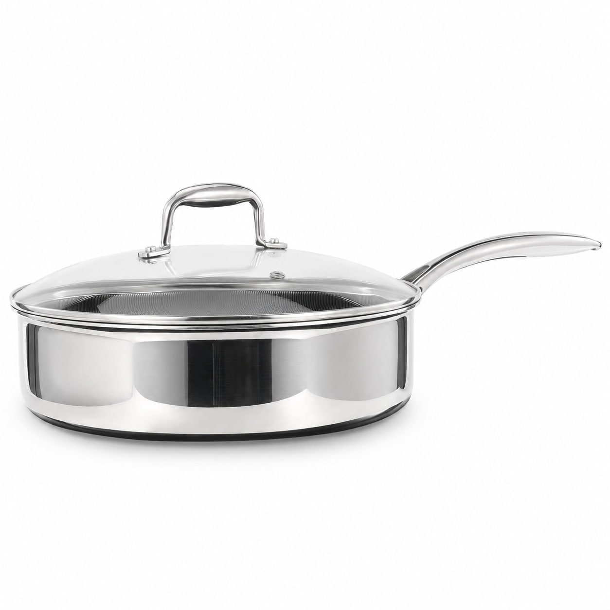 Aoibox  5 Qt Deep Saut Pan with Lid 5 Ply Stainless Steel Hybrid Ceramic Nonstick Oven Safe All Cooktops