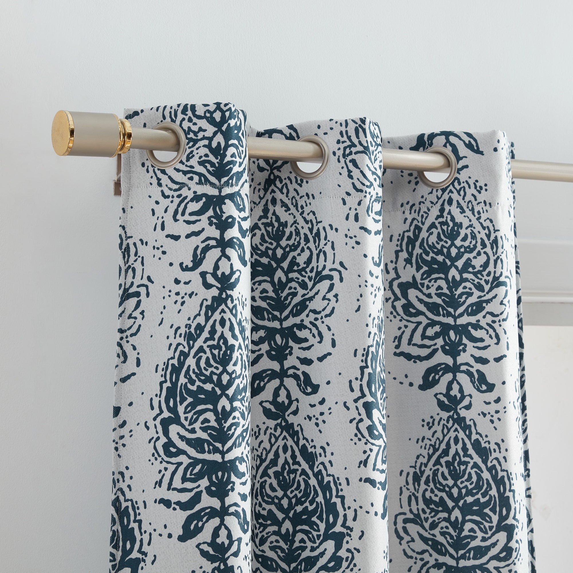 Indigo Boho Print Blackout Grommet Window Curtains, Set of 2