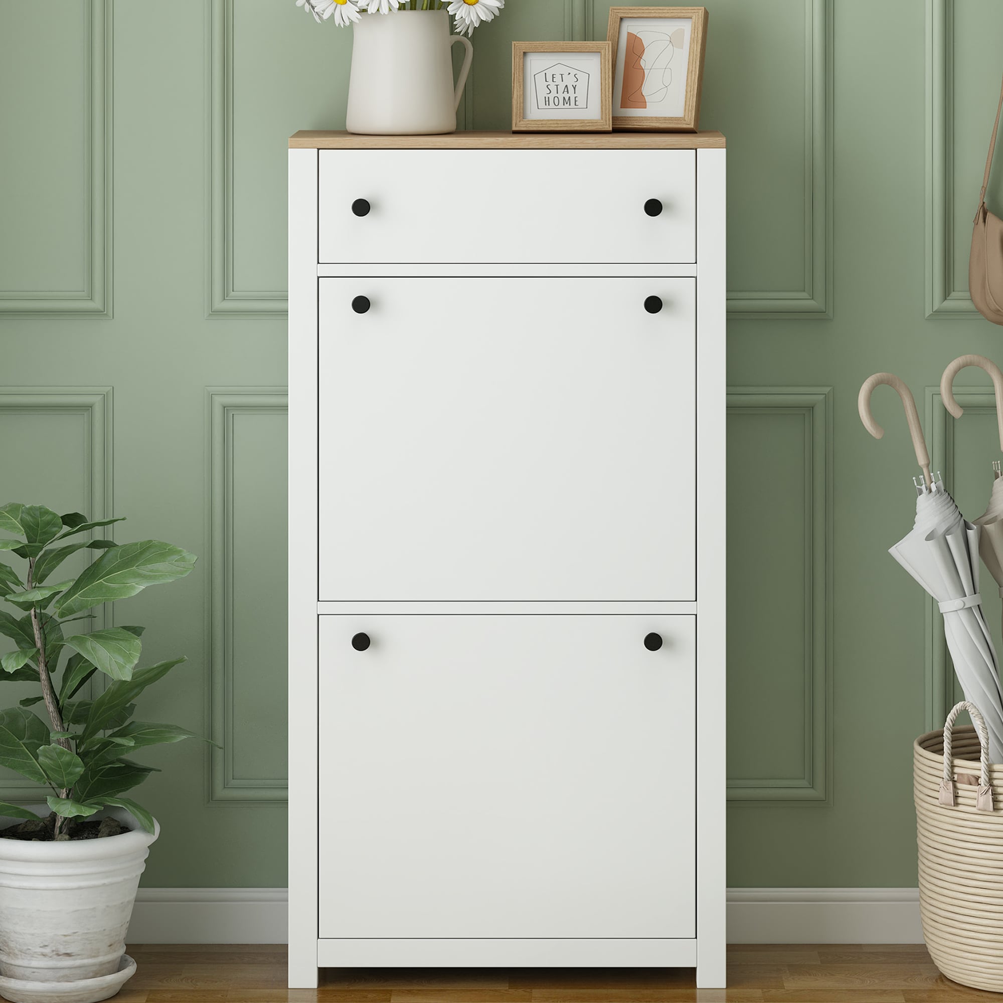 Nestfair SC0047K 47.2-in H 3 Tier 12 pair White Wood Shoe cabinet