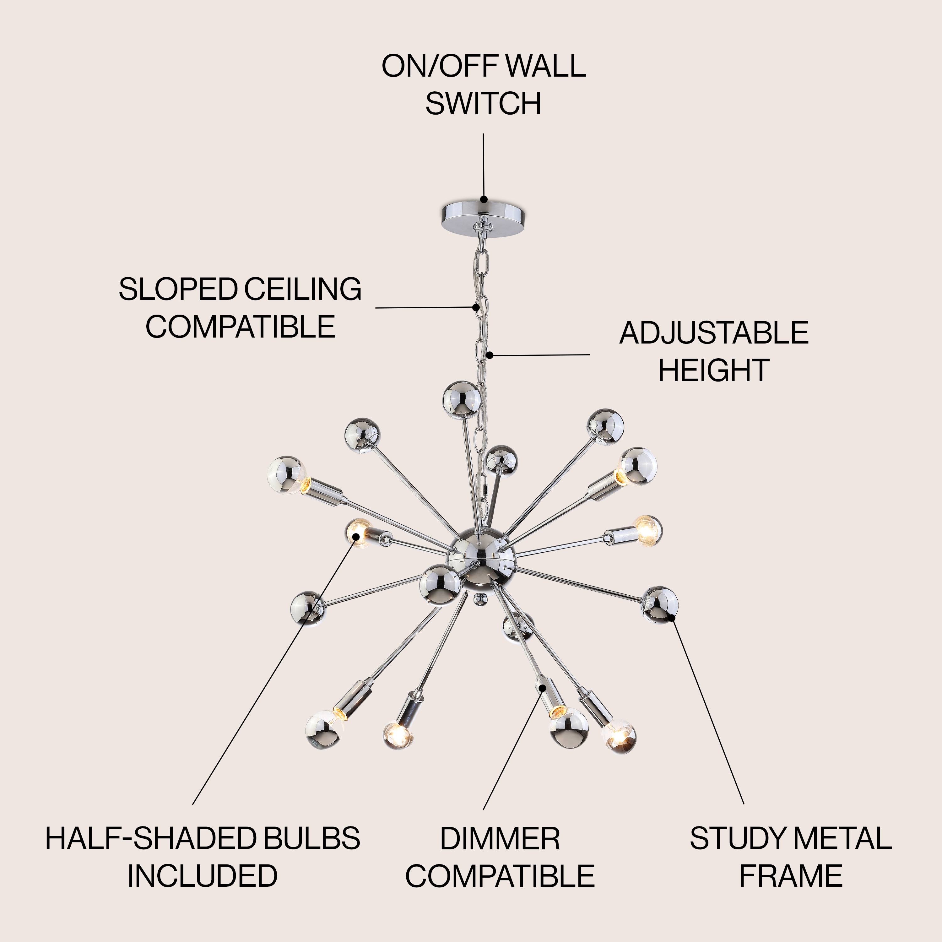 22.5" Chrome Metal Sputnik-Style LED Chandelier