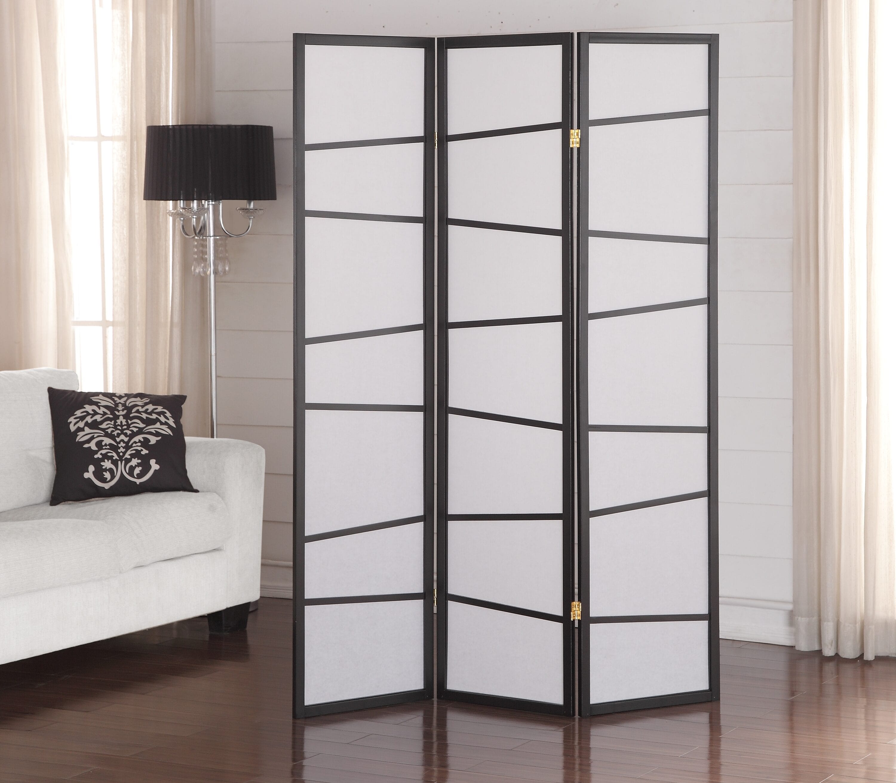 Black 3-Panel Folding Room Divider Screen