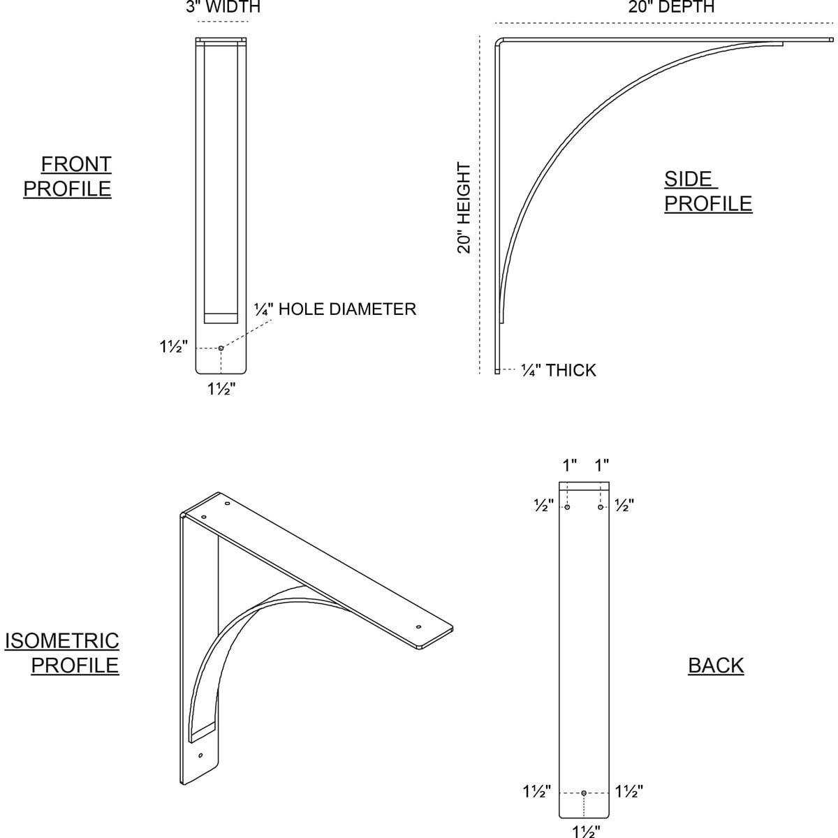 Ekena Millwork Morris 20-in x 3-in x 20-in Stainless Steel Wall Bracket BKTM03X20X20MOSS Sansujyuku sansujyuku.com