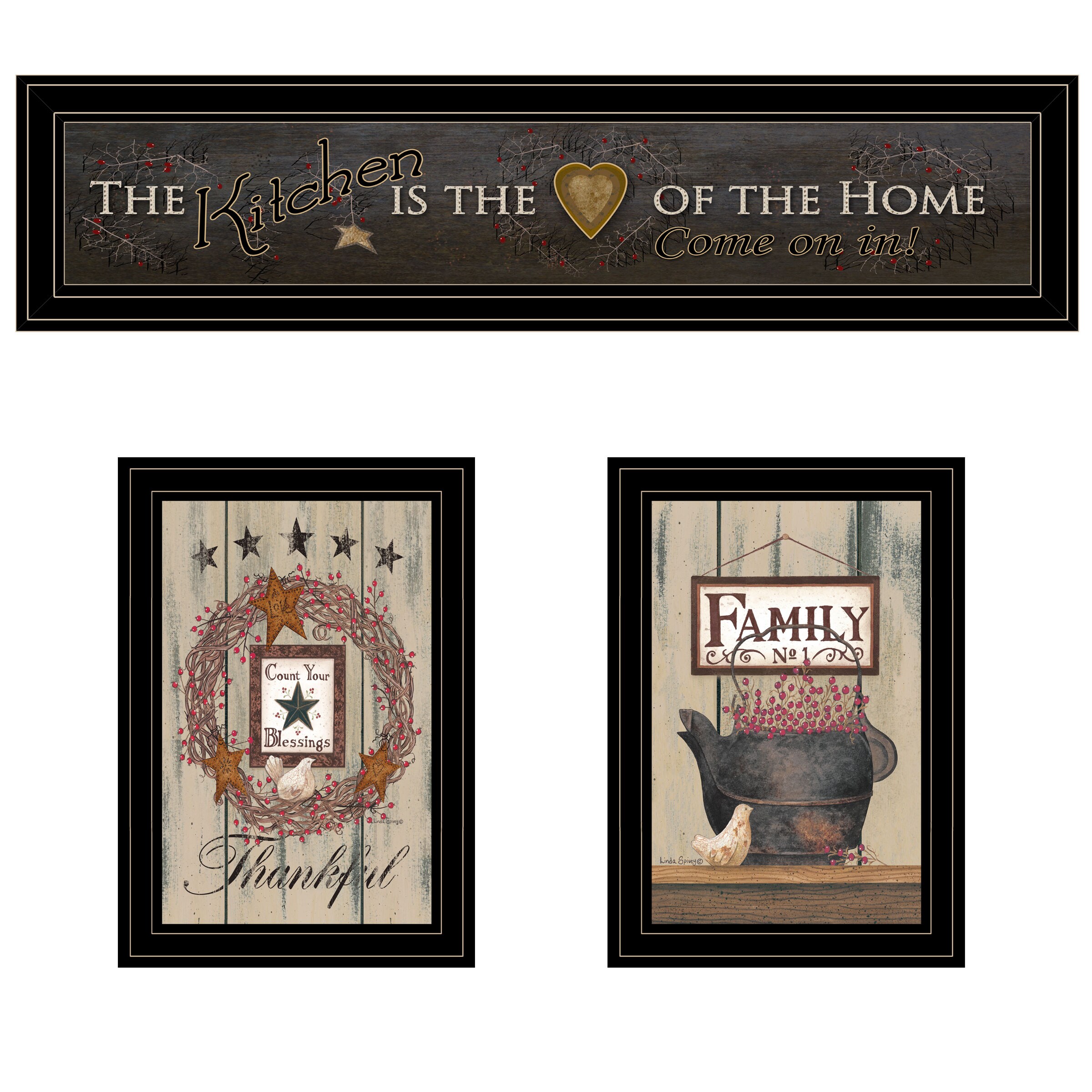 Trendy Decor 4U VME650HPK-704G The Primitive Kitchen Vignette Black Wood Framed 15-in H x 33-in W Inspirational Paper Print