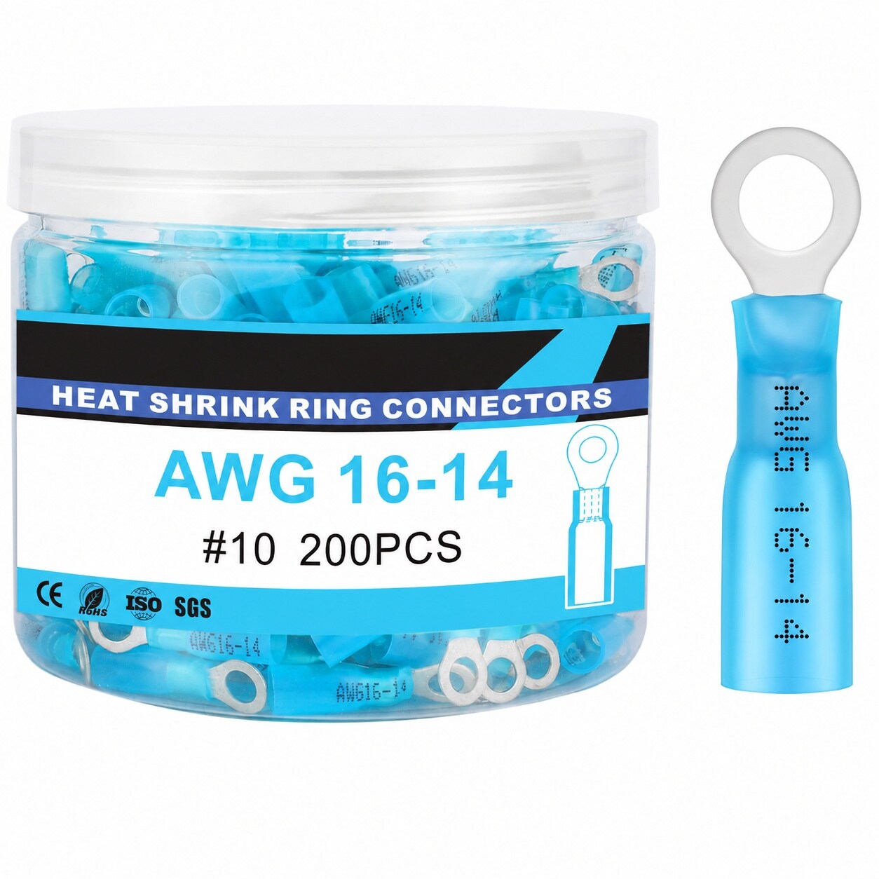 Afoxsos Heat Shrink Ring Terminals Blue AWG 16-14 Gauge Number 10 Marine Grade Wire Connectors with Tinned Copper Brazed Seam Insulated #LAF0822FA0066