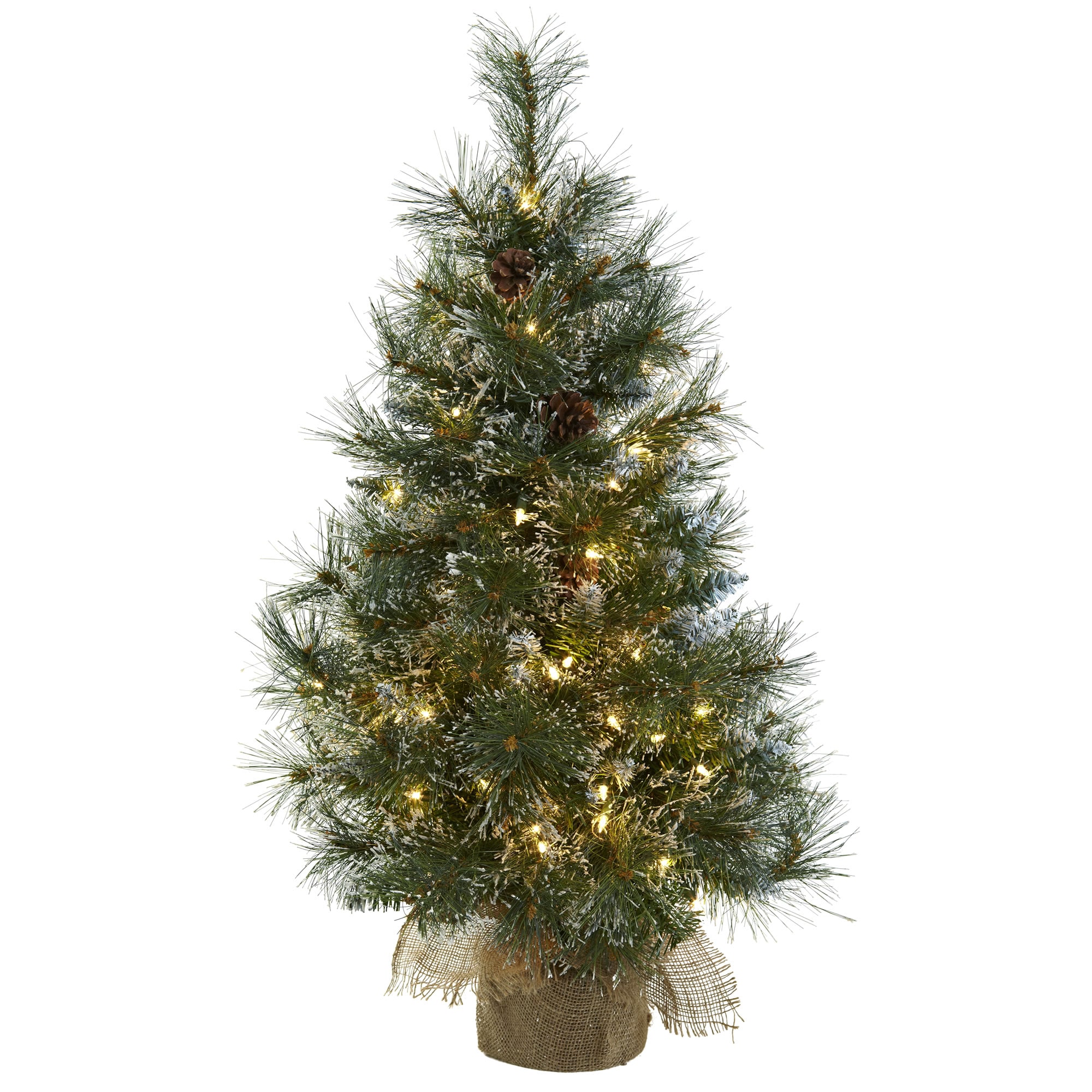 Nearly Natural 3-ft Pine Pre-lit Flocked Artificial Christmas Tree with ...