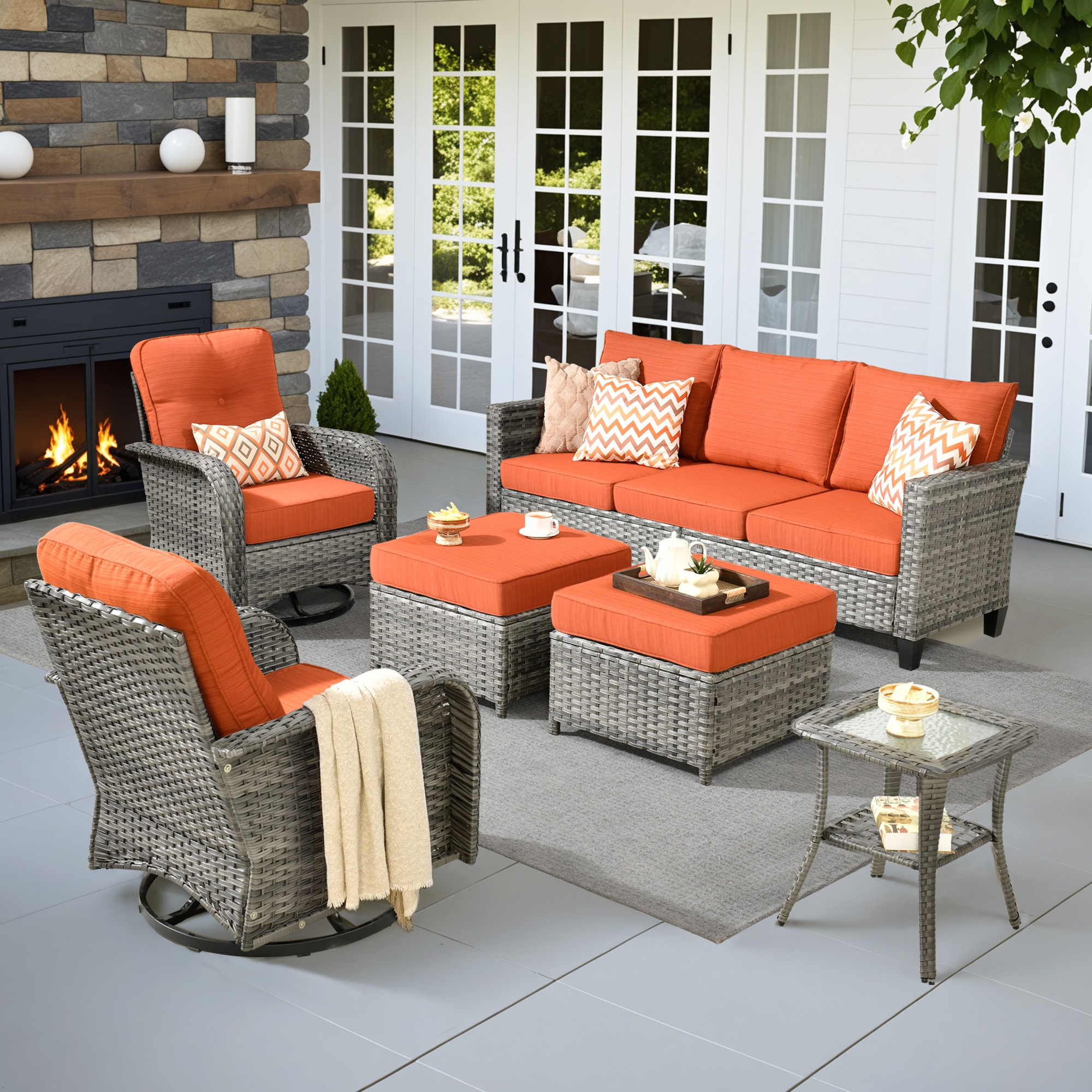 ALTRIGUS ALGRSGNC 6 -Piece Wicker Patio Sofa Conversation Set with Orange / Cushions