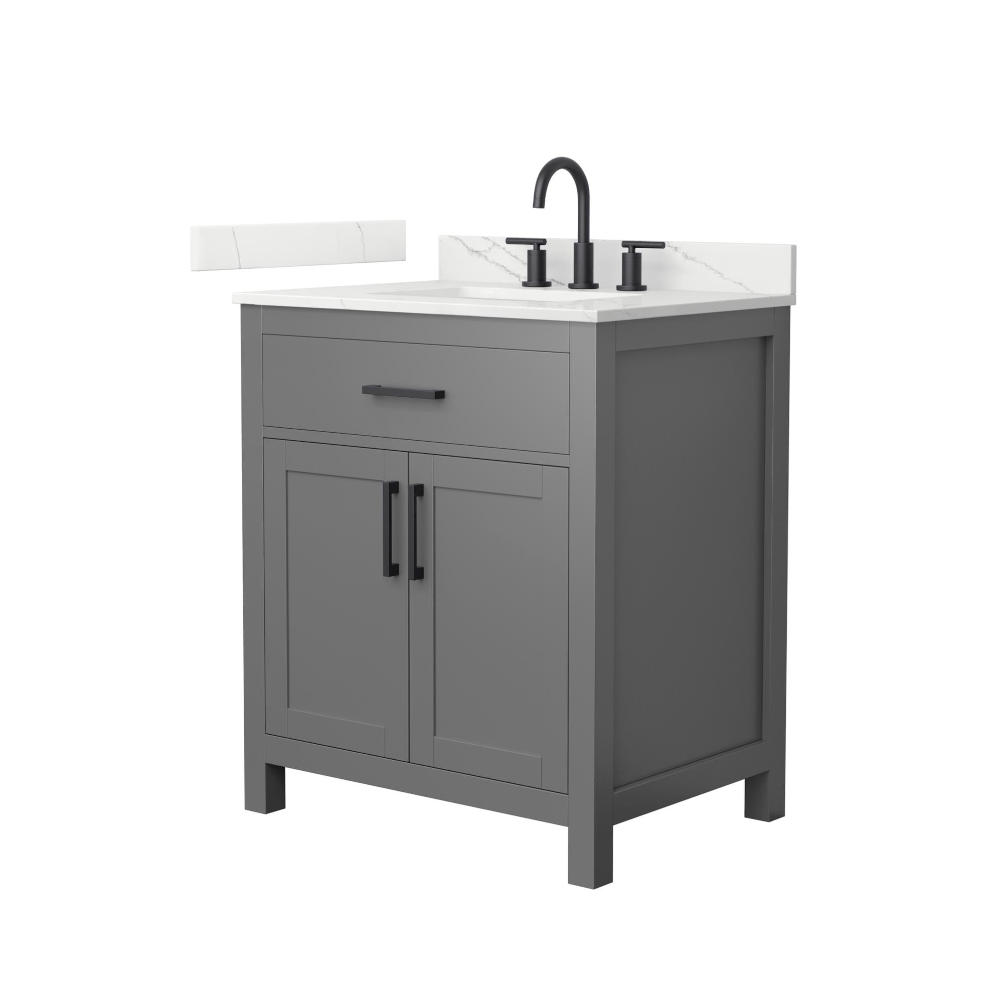 Wyndham Collection Beckett 30-in Dark Gray with Matte Black Trim Undermount Single Sink Bathroom Vanity with Giotto Quartz Quartz Top