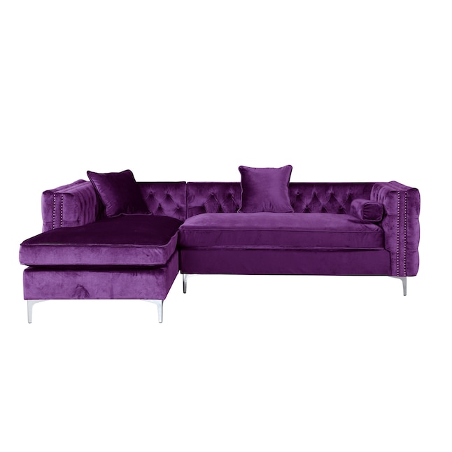 Da Vinci Modern Purple Velvet Sectional, Purple Bed Sofa