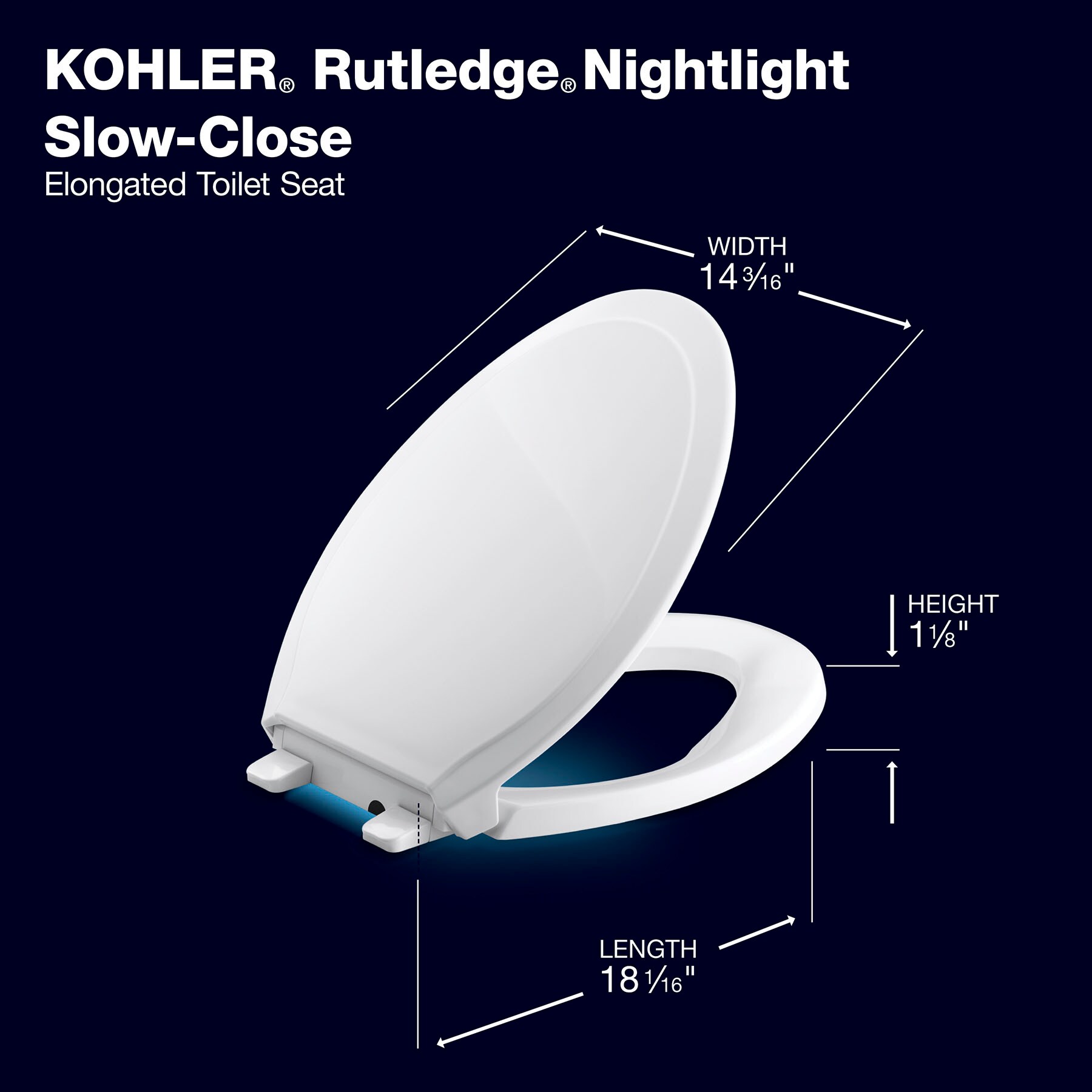KOHLER Rutledge Nightlight White Elongated Slow-Close Toilet Seat in the Toilet  Seats department at Lowes.com